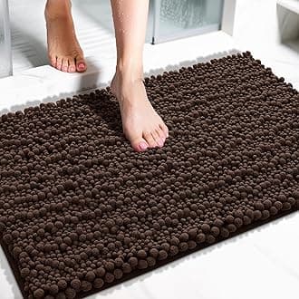 Yimobra Original Luxury Chenille Bath Mat, 32 x 20 Inches, Soft Shaggy and Comfortable, Large Size, Super Absorbent and Thick, Non-Slip, Machine Washable, Perfect for Bathroom, Brown