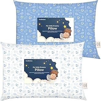 KeaBabies 2-Pack Toddler Pillow 13x18 - Soft Organic Cotton Kids Travel Bed Pillows for Sleeping, School, Nap, Machine Washable, Toddlers 2 to 5, Pillowcase Sold Separately (Sports)
