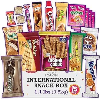 International Snack Box, Premium 15 Full-Size Foreign Snack Box, Exotic Turkish Snacks From Around The World International Snacks, Sweet, Savory, Chewy, Crunchy Snack Box (Mini)