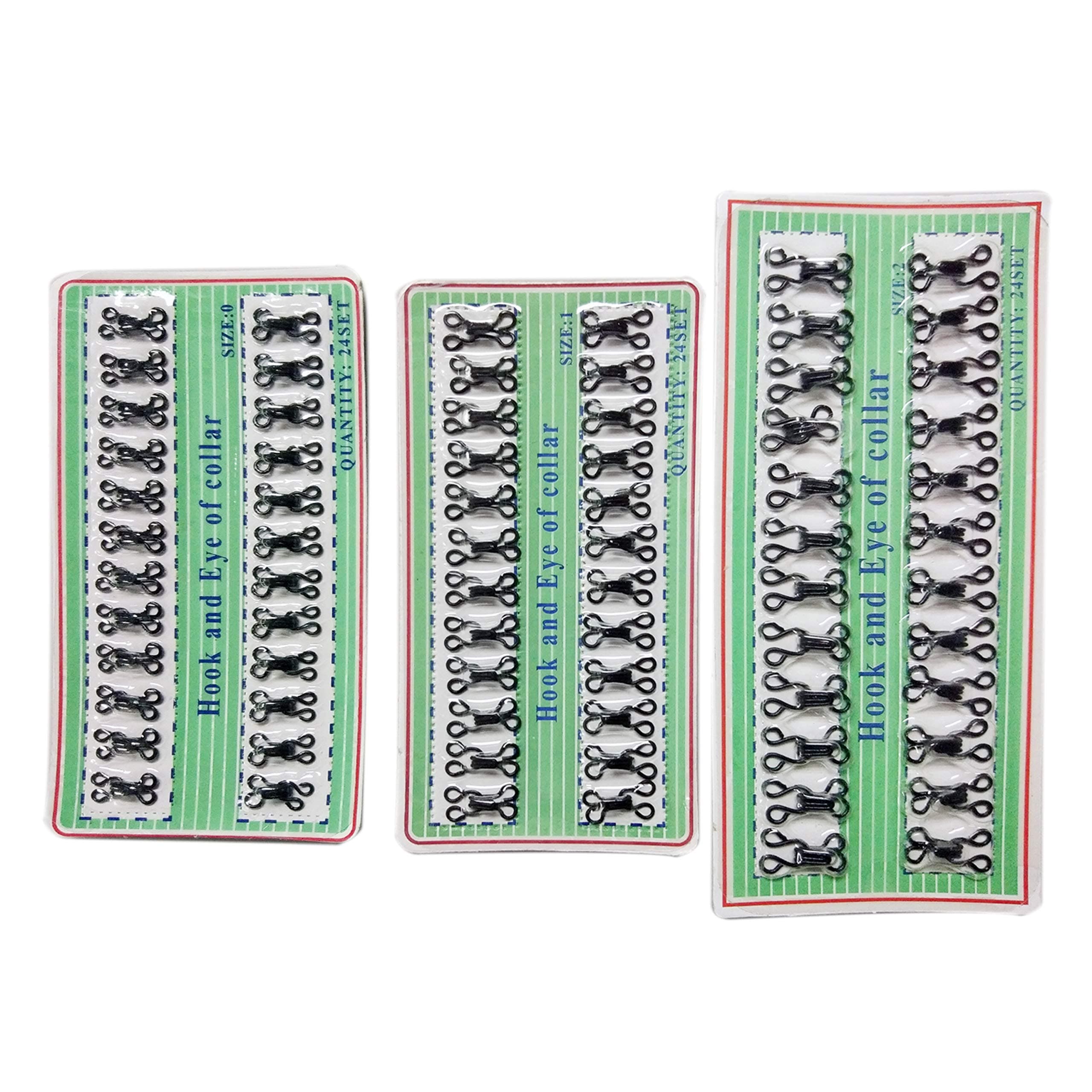 Prudance Sewing Hooks and Eyes Closure Button 72 Sets for Bra, Pants and Clothing, Black, 3 Sizes