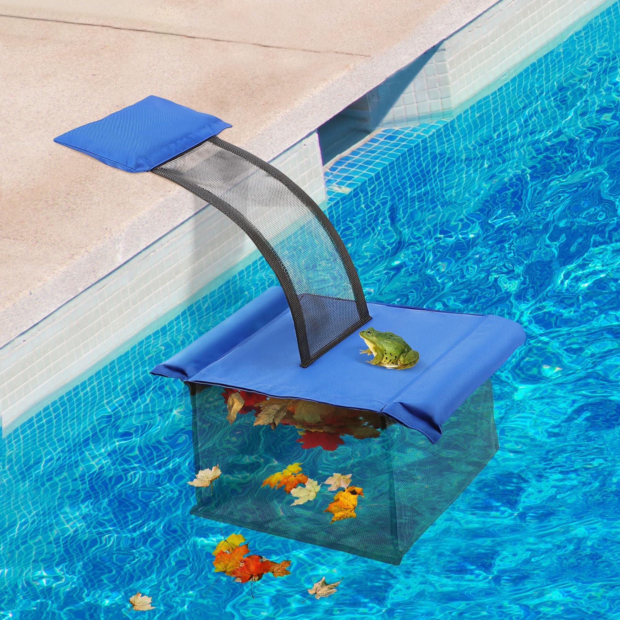 2 IN 1 Pool Leaf Catcher with Animal Saving Escape Ramp, Floating Leaf Net Skimmer Cleaner for Pool Surface Cleaning, Pool Critter Escape Ramp Accessories Above Ground Pool Leaf Skimmer(Classic Style)