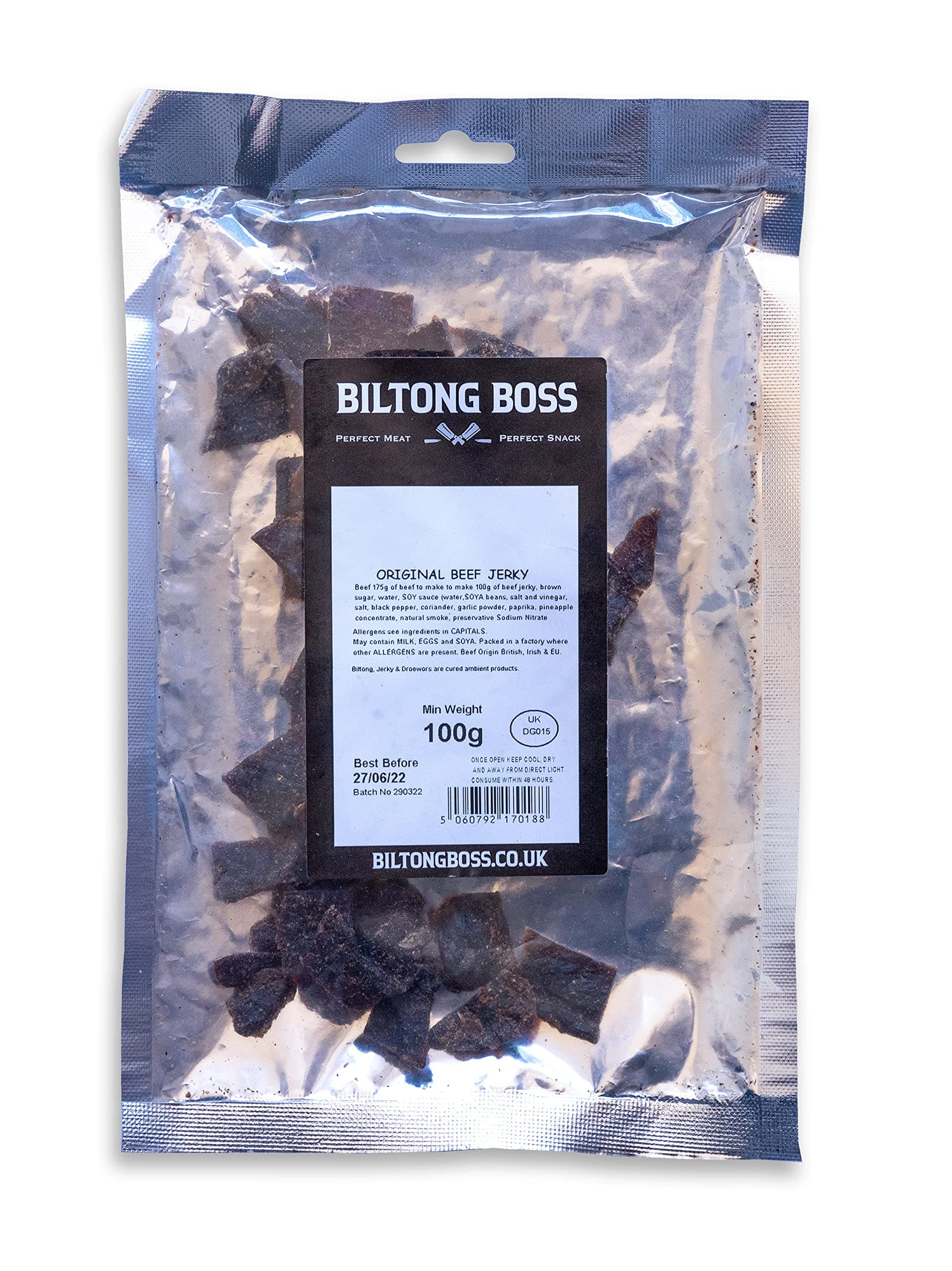Biltong Boss Original Beef Jerky, Lean Cuts, Air-Dried, Ready To Eat Flavoured Meat High Protein Snack, Suitable For Gluten-Free, Paleo, Keto, Atkins Diets & Post-Workout, Low Sugar & Carbs 100g