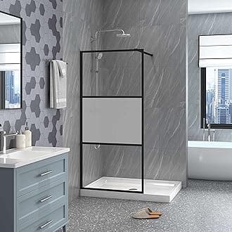 Goodyo 34" X 72" Shower Door Frost Tempered Glass Framed Shower Screen Walk-in Black Finish,3-Pieces Glass Version