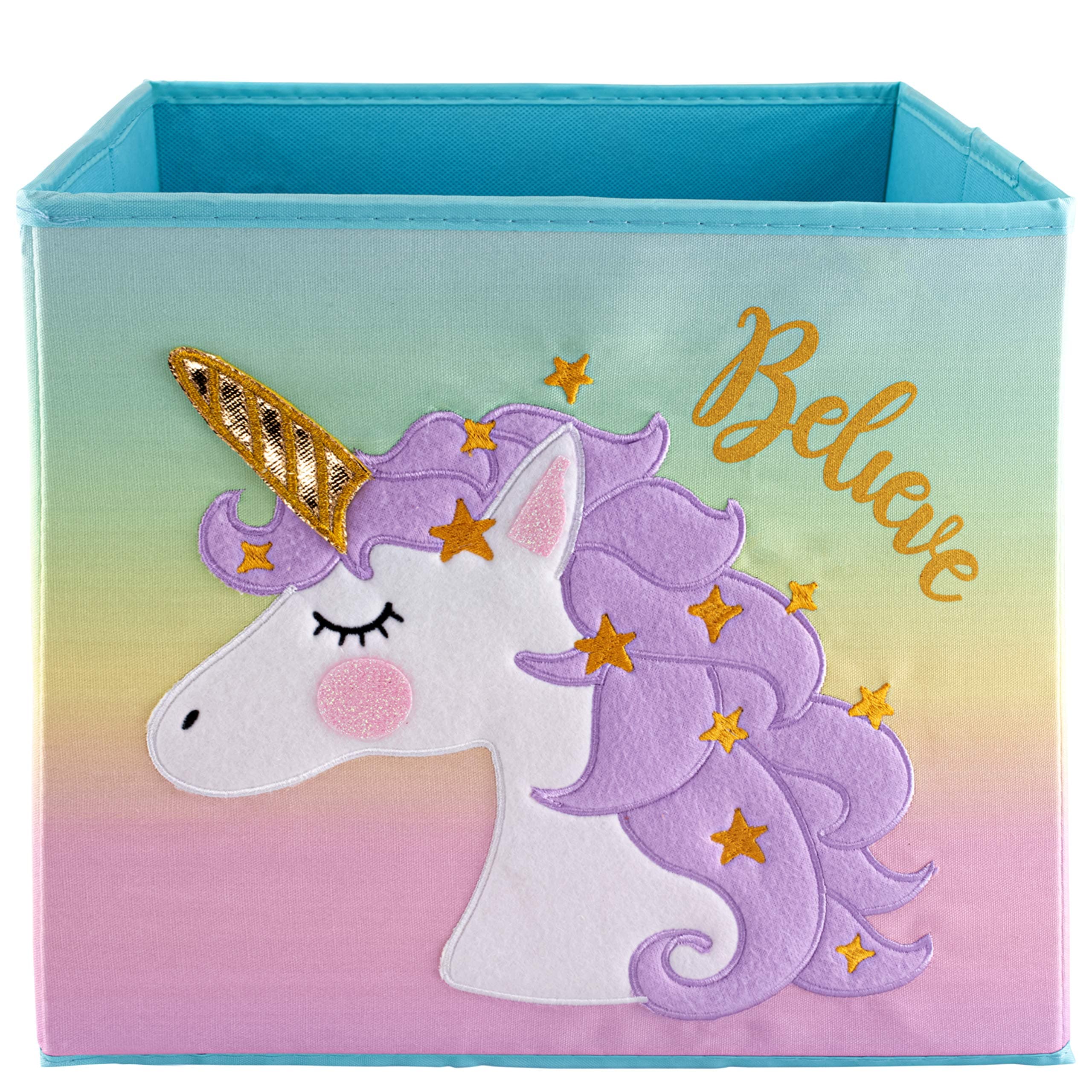 Unicorn Storage Bins Foldable - Toy Box Collapsible Cube - Boxes for Shelves - Storage Box Decorative - Kids Toys Organizer - Rainbow Container (Purple)