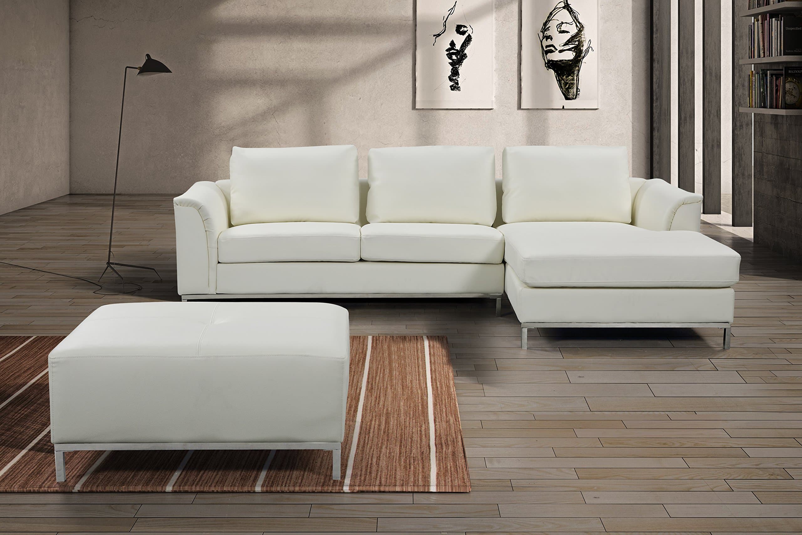 Velago OLLON Modern Right-Facing Sectional Sofa | Leather L-Shape Couch with Chaise Lounge | Contemporary Living Room Furniture, 126" W, Cream White