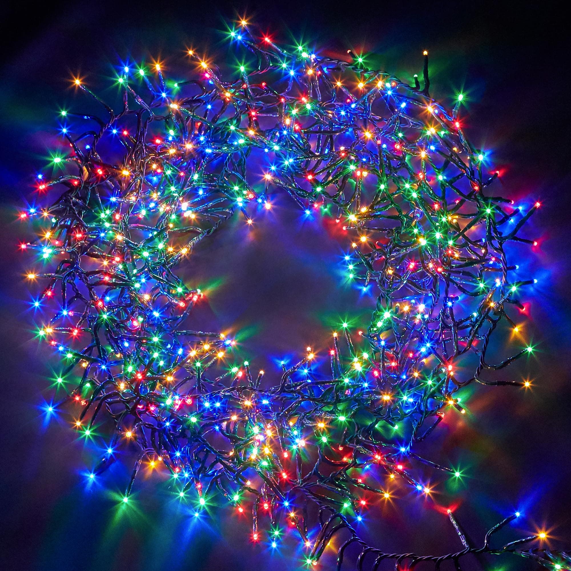 Christmas Tree Lights Cluster Lights 1000 LED - 8 Hours On Timer, 8 Light Modes, Plug in, Waterproof Indoor & Outdoor Use – 1000 LED / 12m Lit Length, Multi Coloured