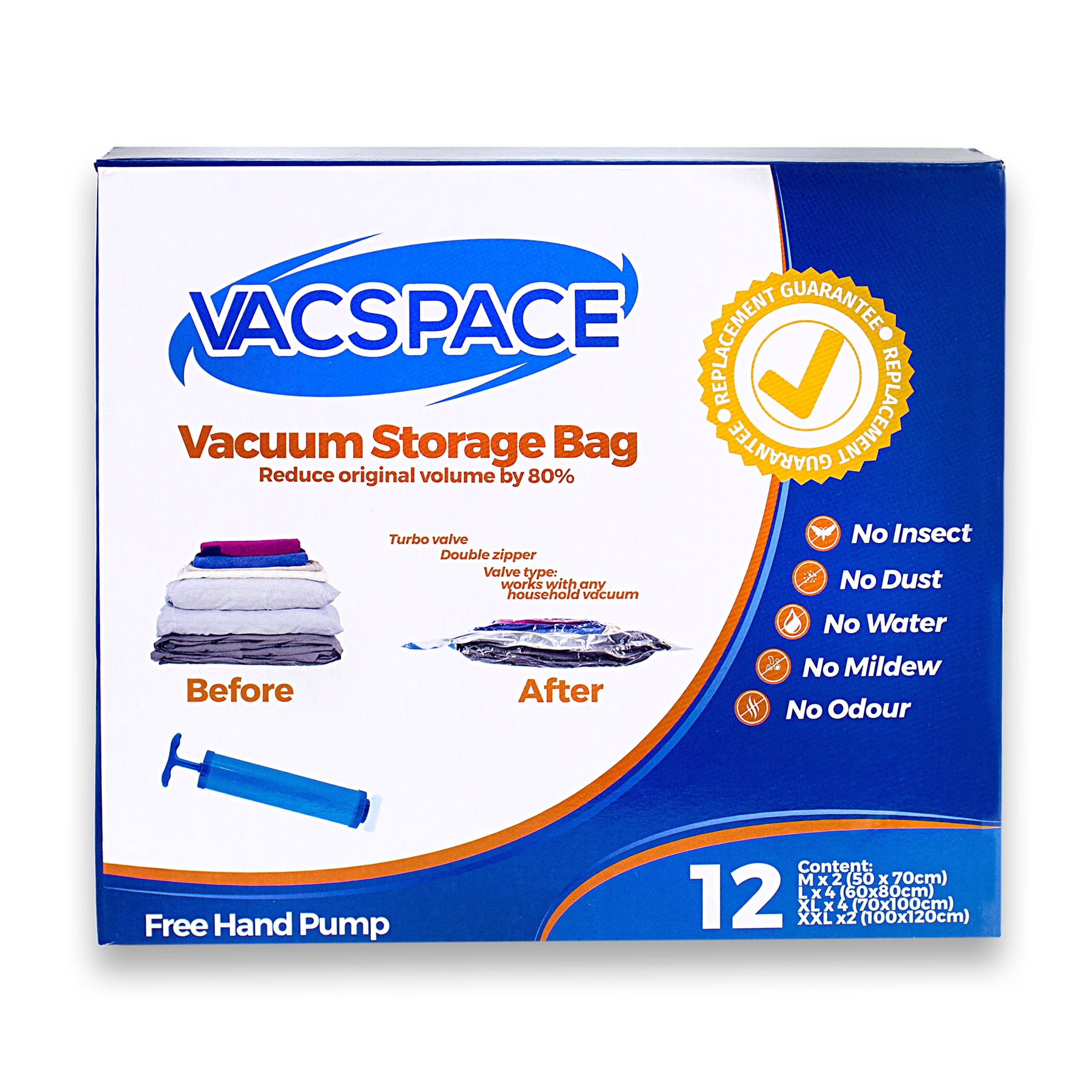 vacuum storage bags -12 set (2 medium, 4 large, 4 XL, 2 XXL) plastic bags -use any vacuum cleaner -compress and seal clothes, duvets for travel and home - premium storage solution