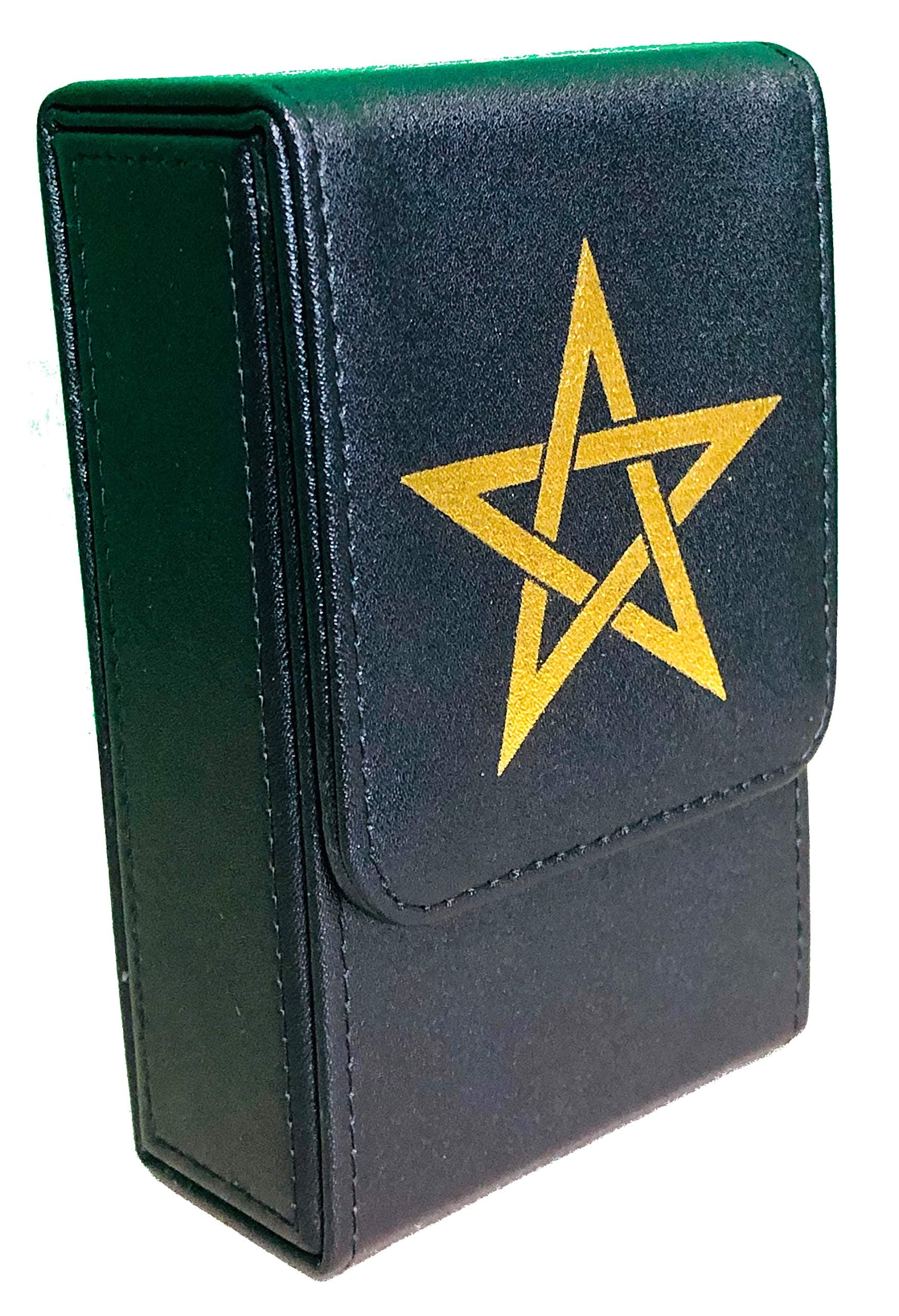 Kurop Leather Pentagram Tarot Card Case Deck Box Storage Box Magnet Opening and Closing Standard Size Tarot Card Compatible (Black)