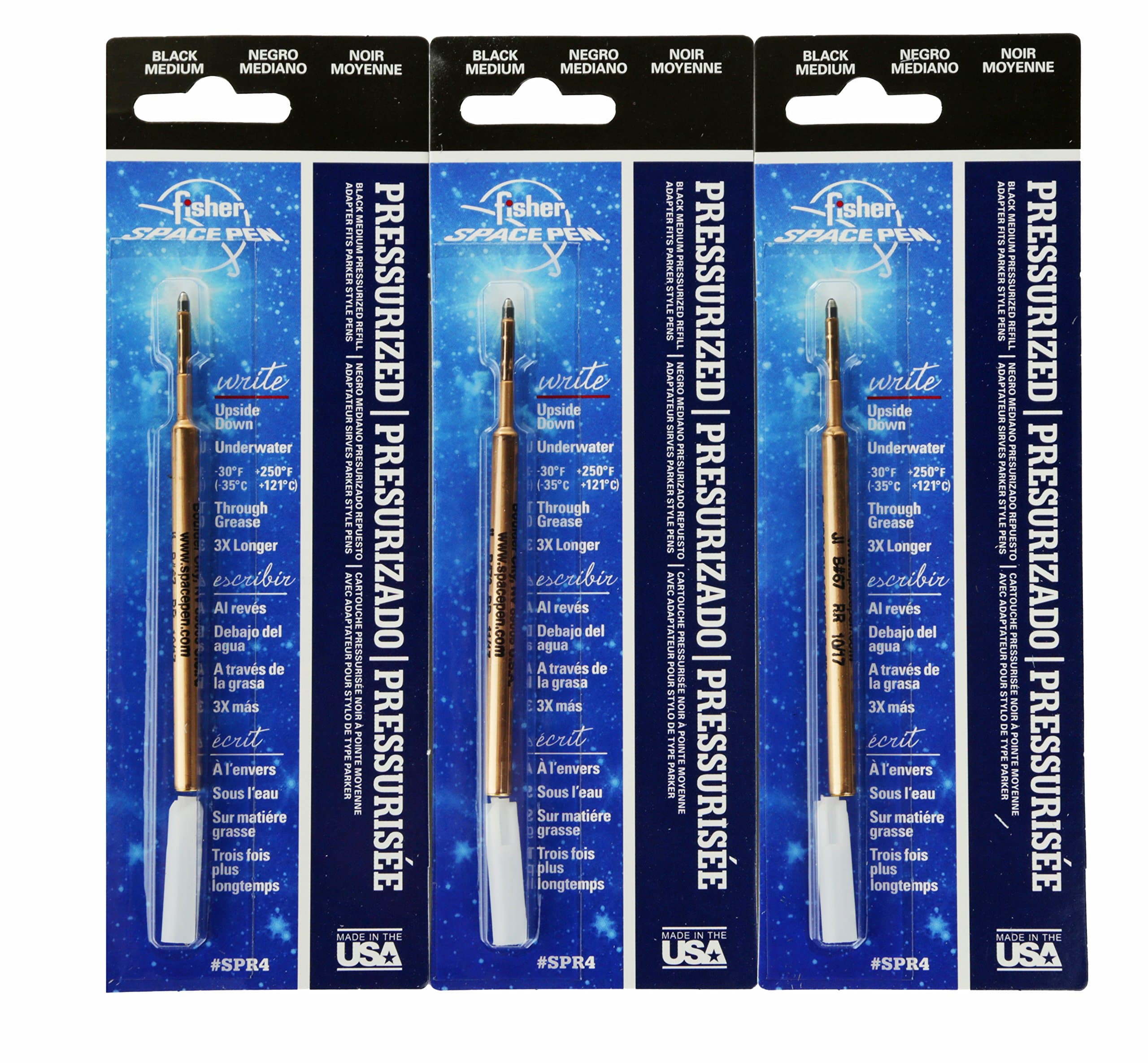 SPR4 Pressurized Ballpoint Ink Refill, Medium Point, Pack of 3, Black Ink