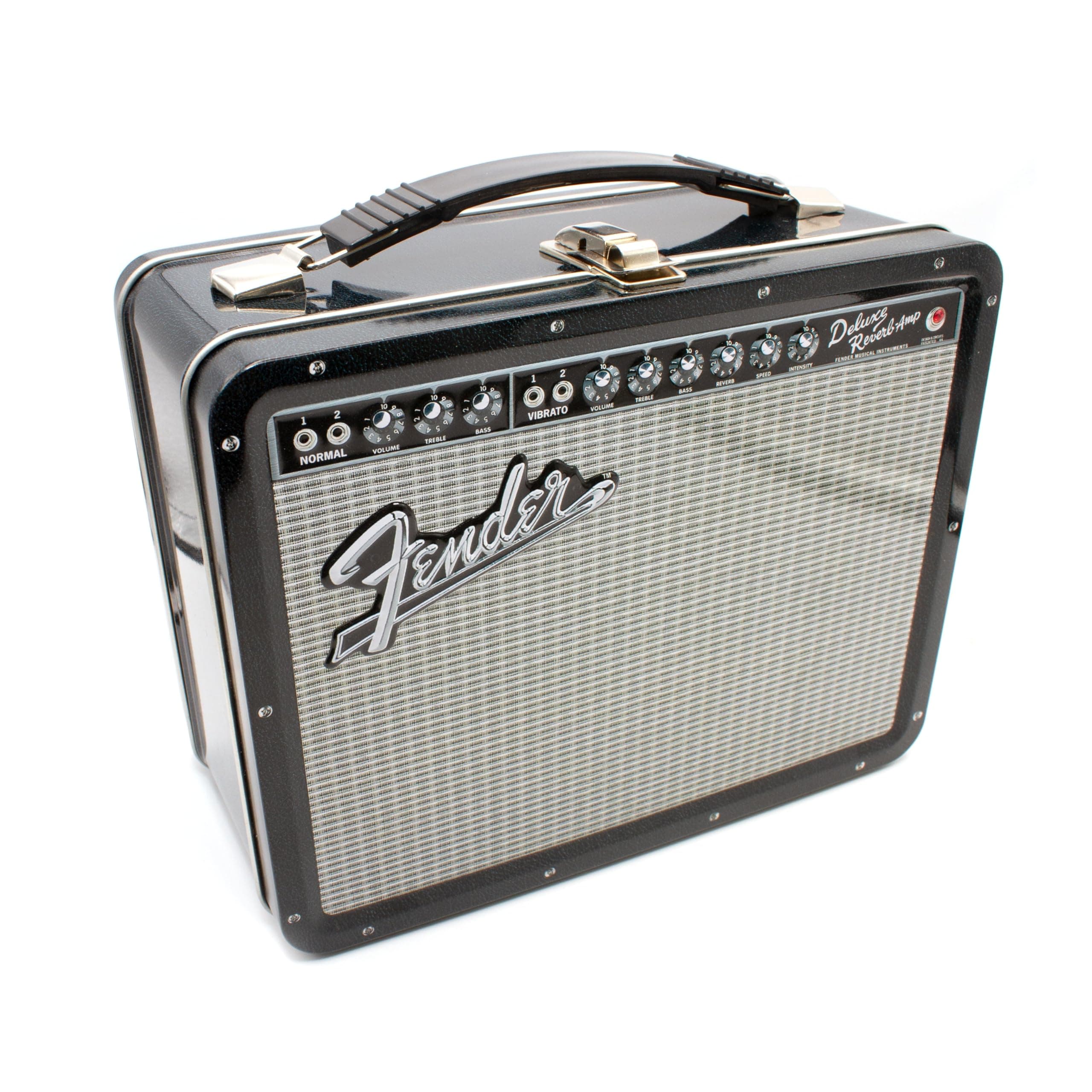 AQUARIUS Fender Amp Large Fun Box - Sturdy Tin Storage Box with Plastic Handle & Embossed Front Cover - Officially Licensed Fender Merchandise and Collectible Gift for Kids, Teens & Adults, Black, 3"