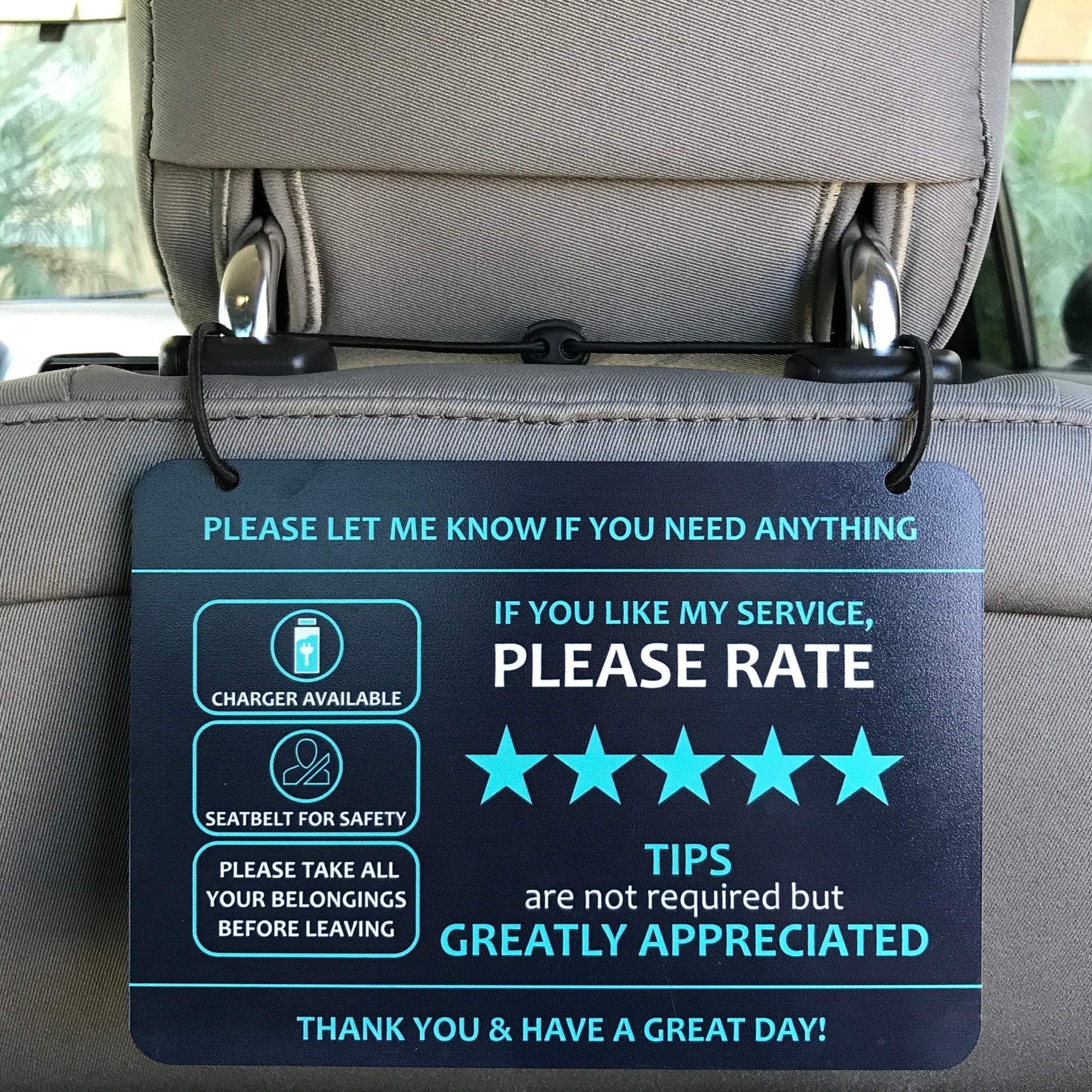 Compatible with Lyft Uber (2-Pack) Tips Rating Appreciated Rideshare Accessories – 7” x 5” – Interior Acrylic Headrest Sign - Rate Me Tip No Smoking for 5 Star Rides for Ride-Share Drivers