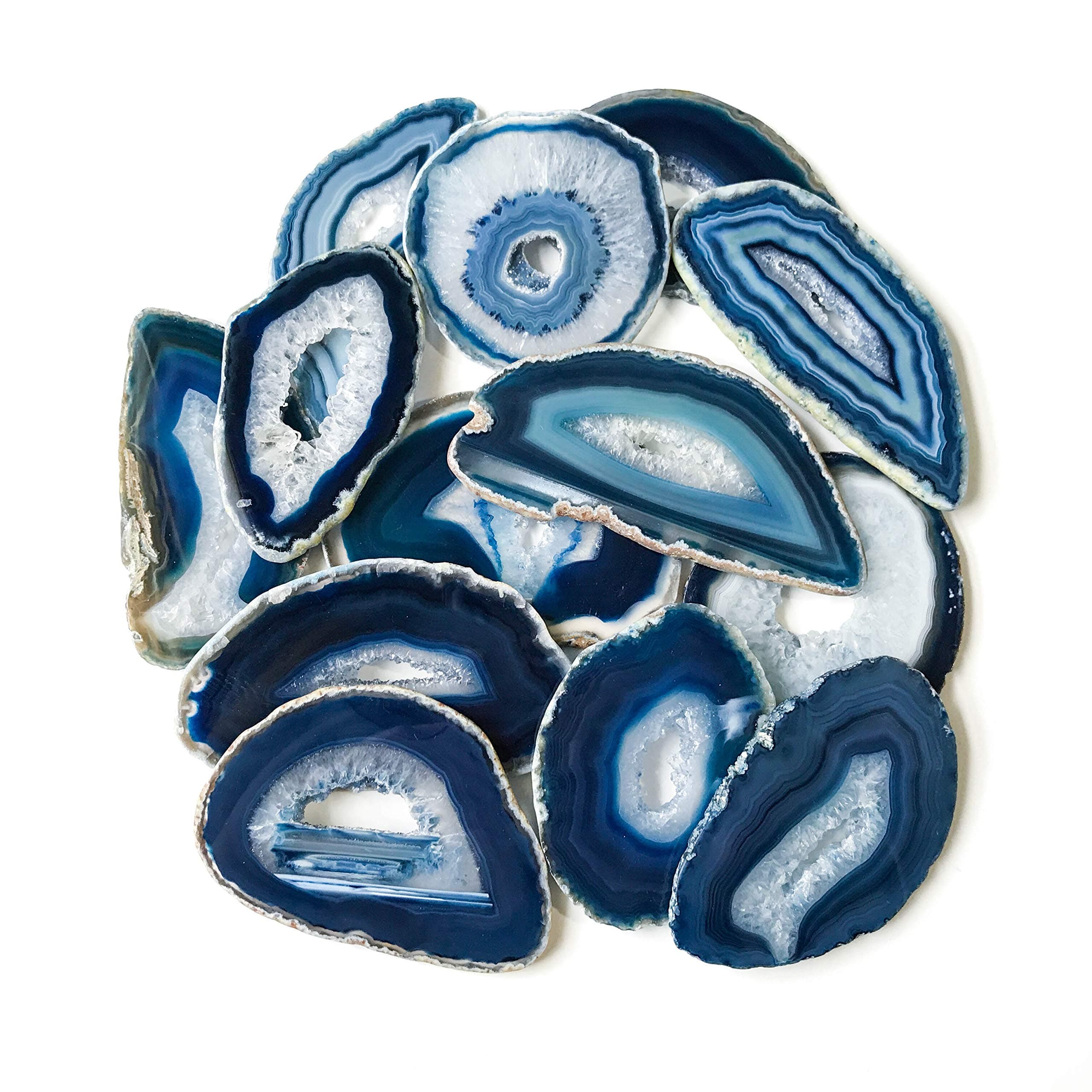 12 Geode Center Blue Agate Slices 2.5 inch - 3.5 inch Geode Slabs with Genuine Quartz Crystal Druzy Centers