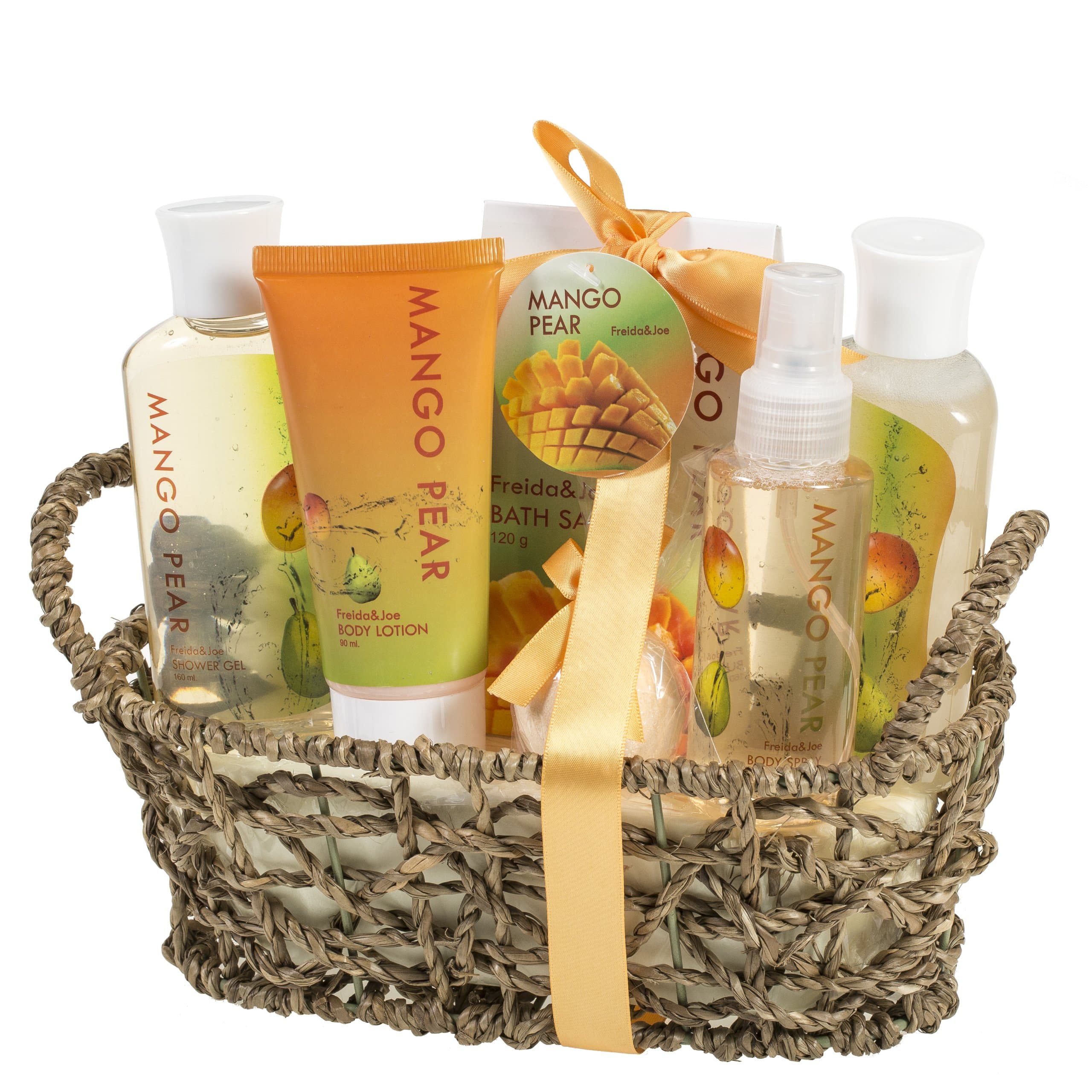 Mango Pear Spa Gift Set in Woven Antique Basket – Mother's Day Gift for Mom