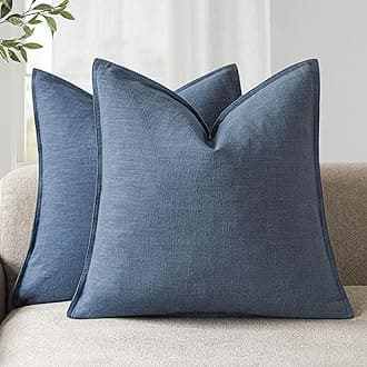 Pack of 2, Decorative Linen Soild Throw Pillow Covers Soft Accent Euro Cushion Case Farmhouse Neutral Pillowcase for Chair Couch Sofa Bedroom Living Room Home Decor 26 x 26 Inch Dark Blue