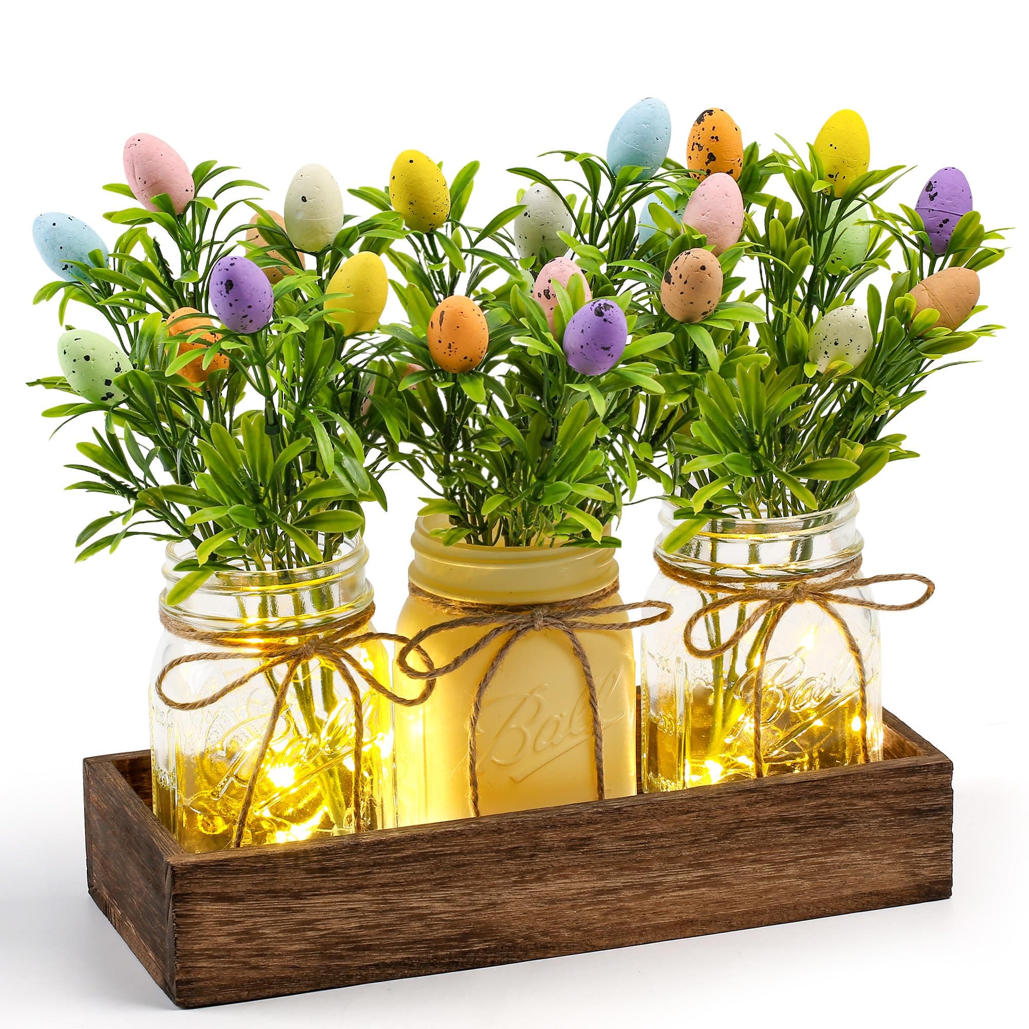 Easter Centerpiece Table Decorations for Table Runner Farmhouse Coffee Table Decor with Wood Tray and Led Light Table Centerpieces for Dining Room Kitchen Living
