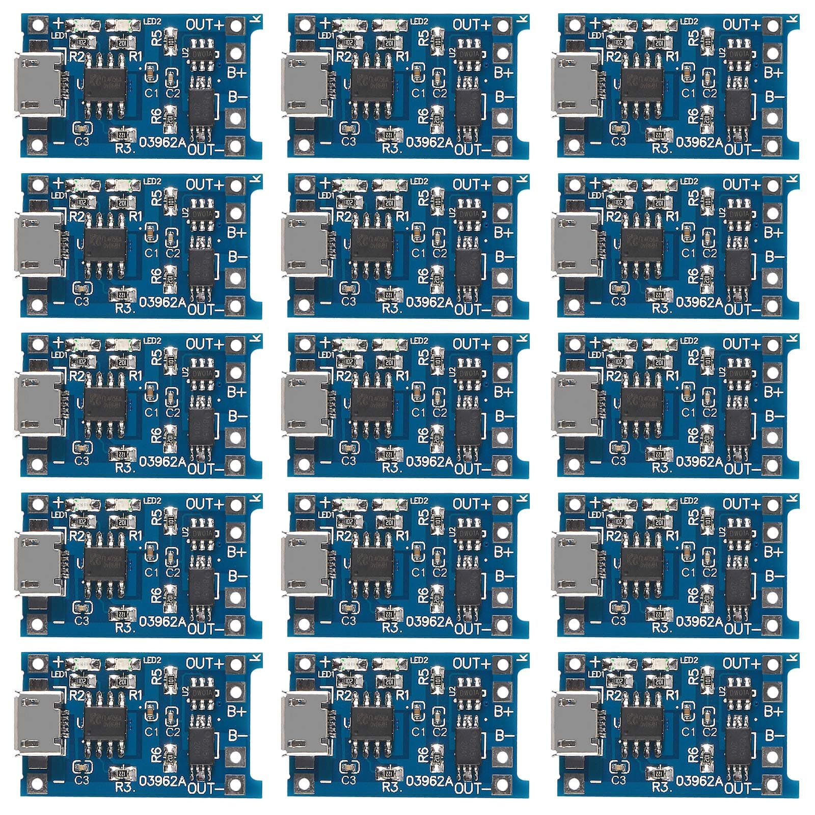 15Pcs 5V 1A TP4056 Charging Module Micro USB 18650 Lithium Battery Charger Board with Protection…