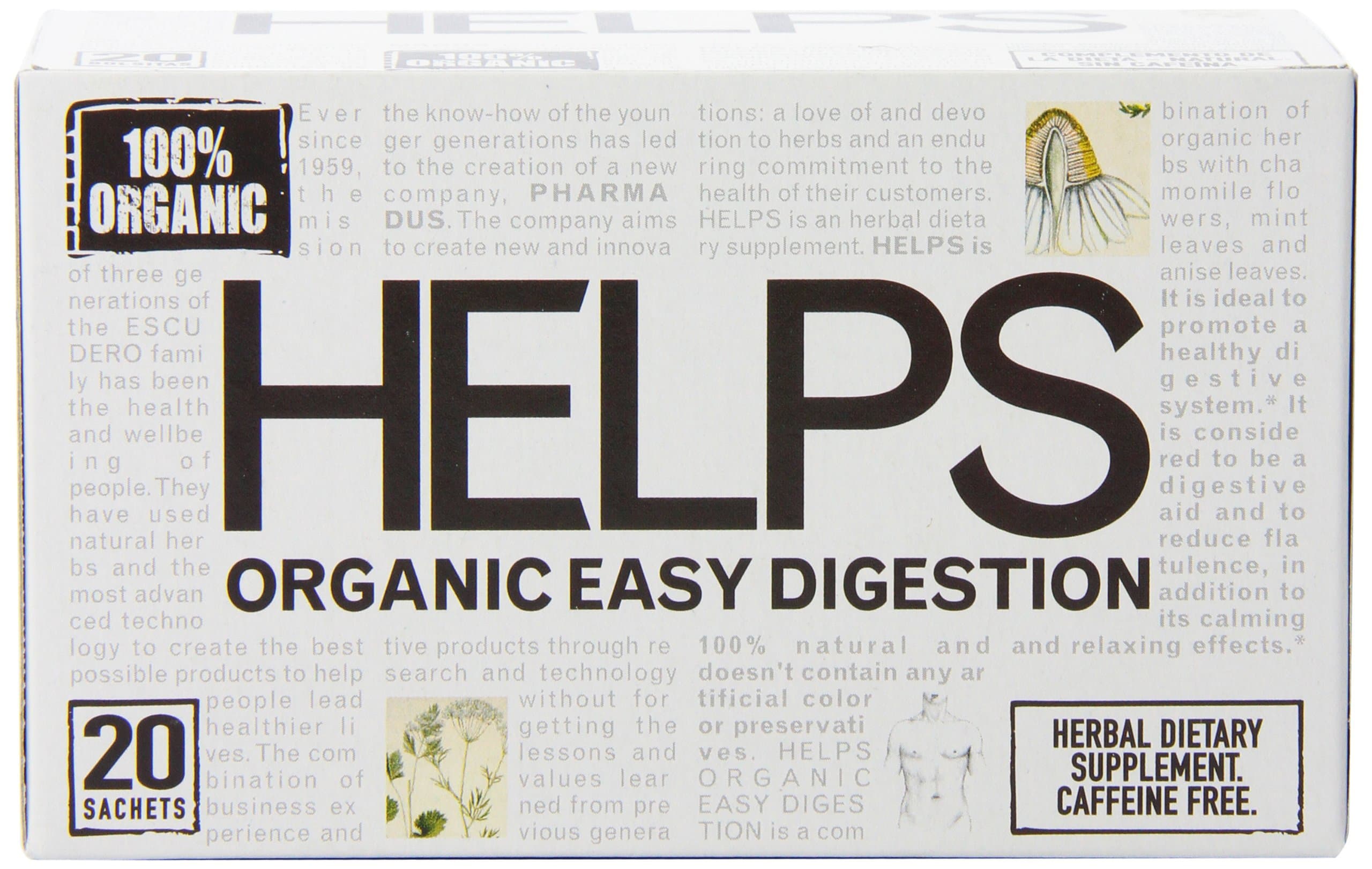 Helps Organic Herbal Teas, Easy Digestion, 20 Count (Pack of 6)
