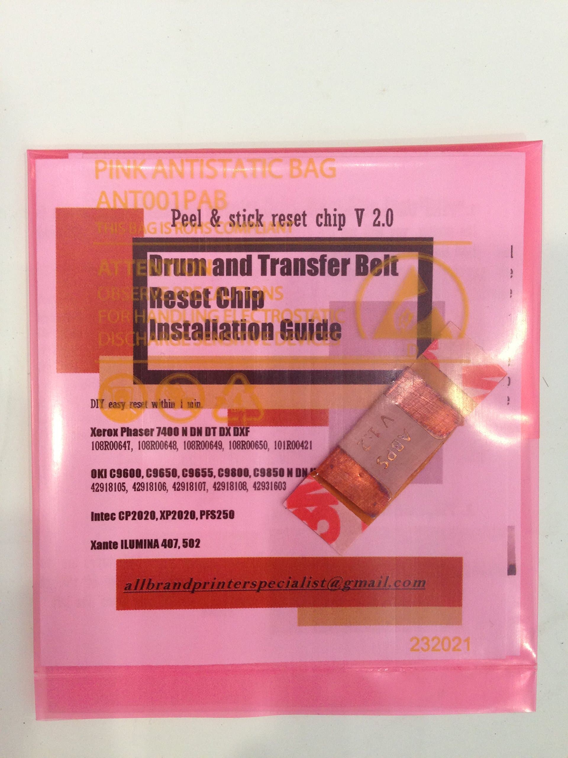 25 Sec "Peel and Stick" Drum, ITB and Fuser Reset Kit for OKI C9600 C9650 C9655 C9800 C9850 N DN HDN HDTN GA MGA, 920WT, OKIDATA Microline Pro 9800 PS X S E, CX3641, ES2640, ES3640, Xerox Phaser 7400 N DN DT DX DXF, Xante ILUMINA 407 and 502 and Intec CP2000 CP2020 XP2020 and other models with same base printer. (1x Drum Reset Chip)