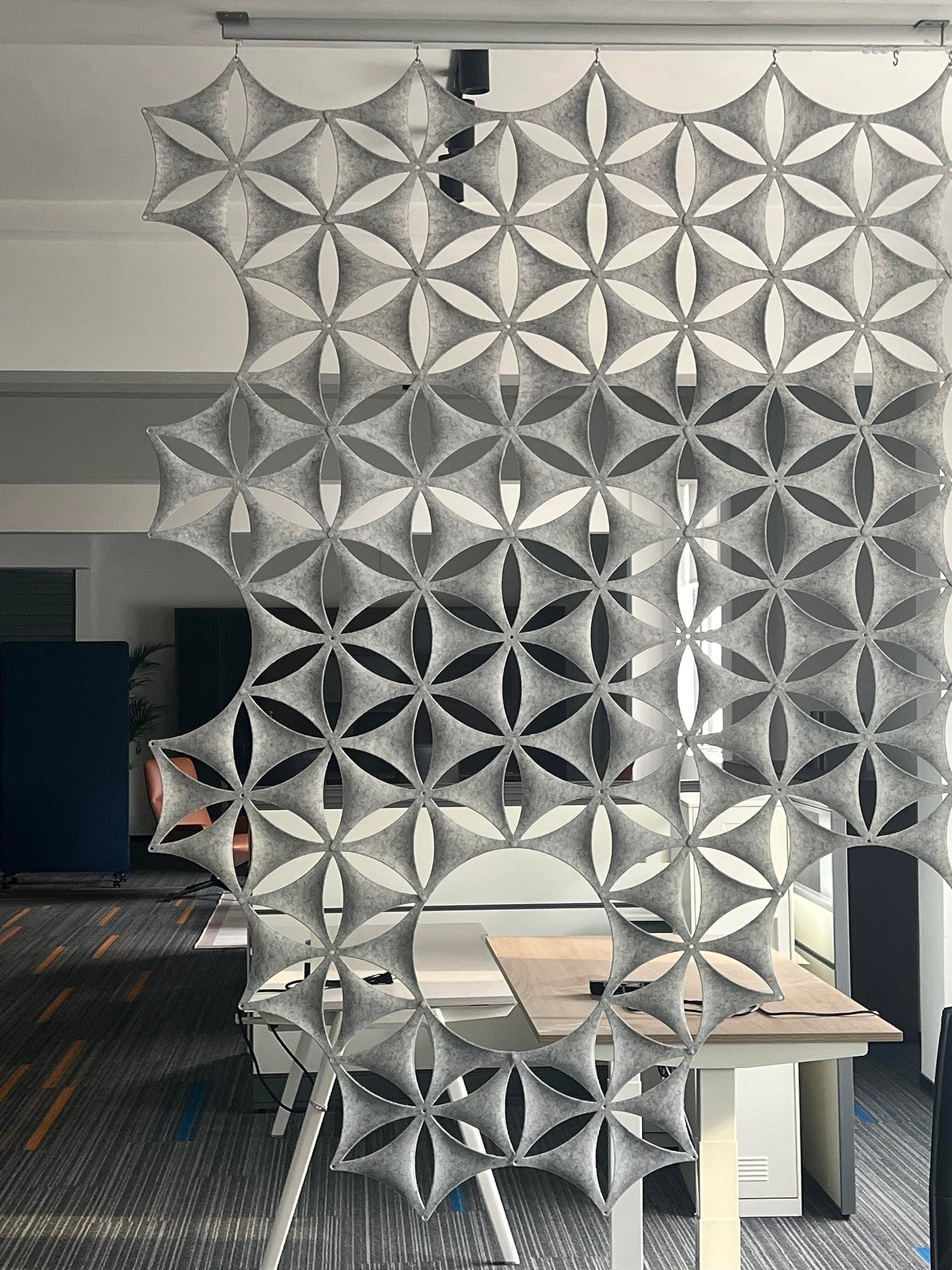 Hanging Room Divider-12Pcs 3D DIY Hexagram Felt Surface High Density Polyester Fiber Board Flower Venus 14"x12" Cut Room Home Office Decoratio Screen Partition(Silver Grey)