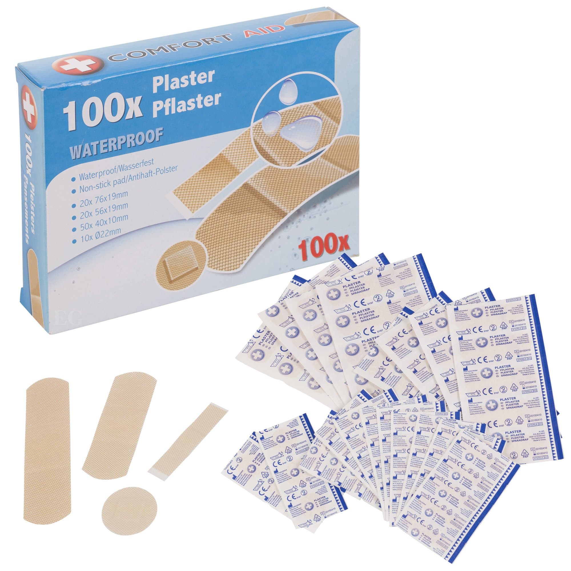 100 Waterproof Durable Assorted Plasters - Choice of Pack Sizes (100)