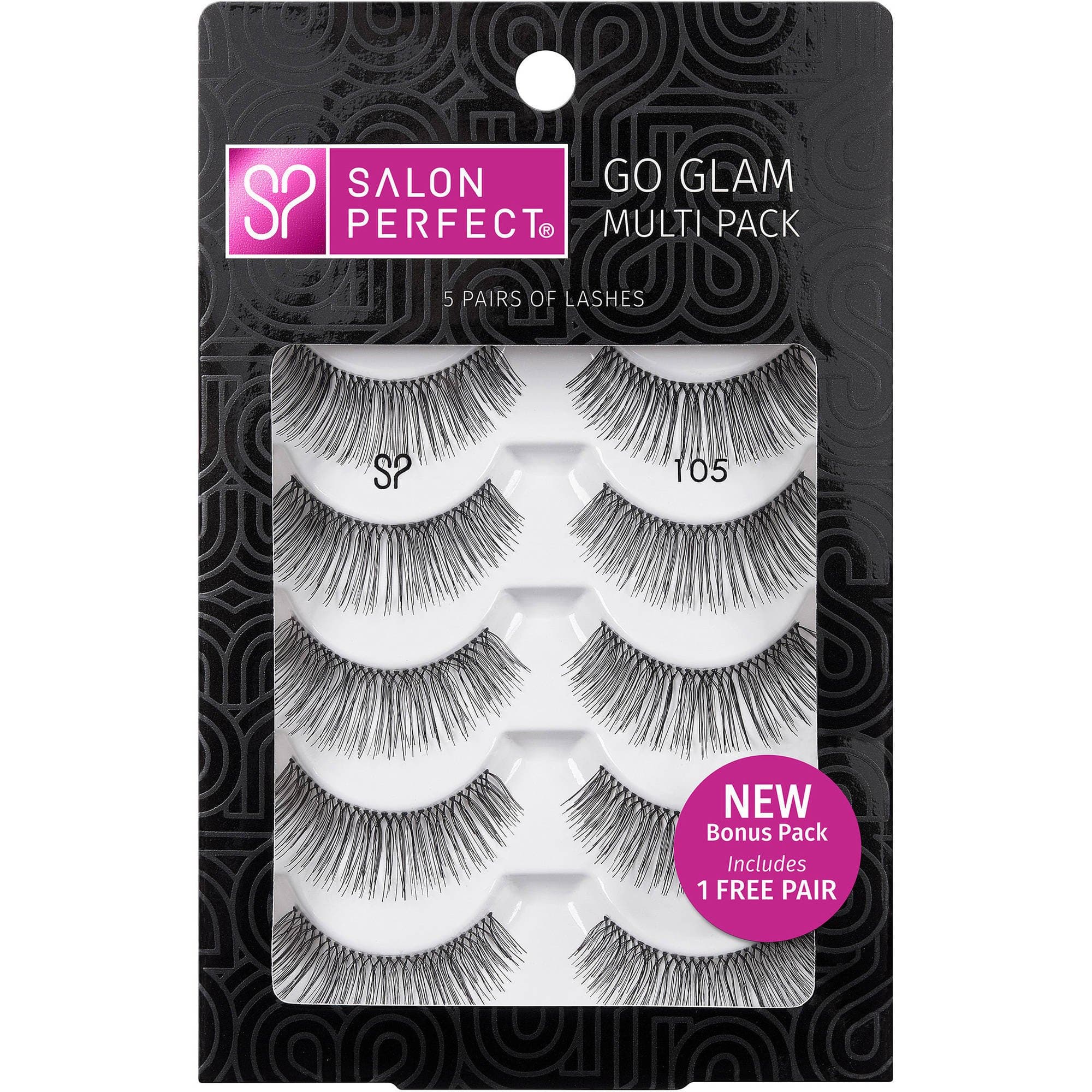 Salon Perfect False Eyelashes GO GLAM Multi Pack 105 Black, Ultra thin 5 pairs of Lashes