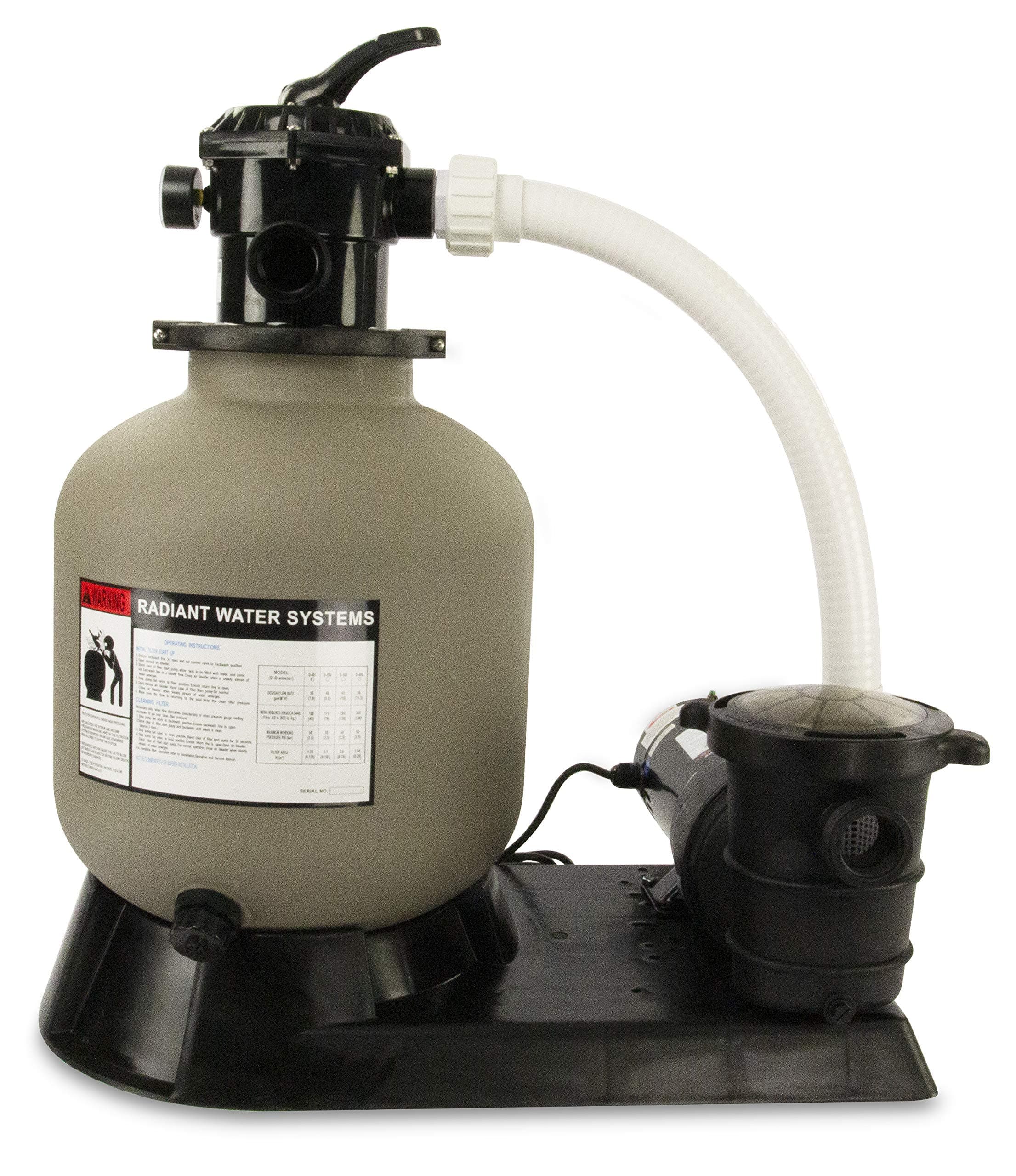 Radiant Complete Sand Filter System | for Above Ground Swimming Pool | Extreme Force 3/4 HP Pump | 16 Inch Tank | 110 lb Sand Capacity | Pools up to 16,000 Gallons
