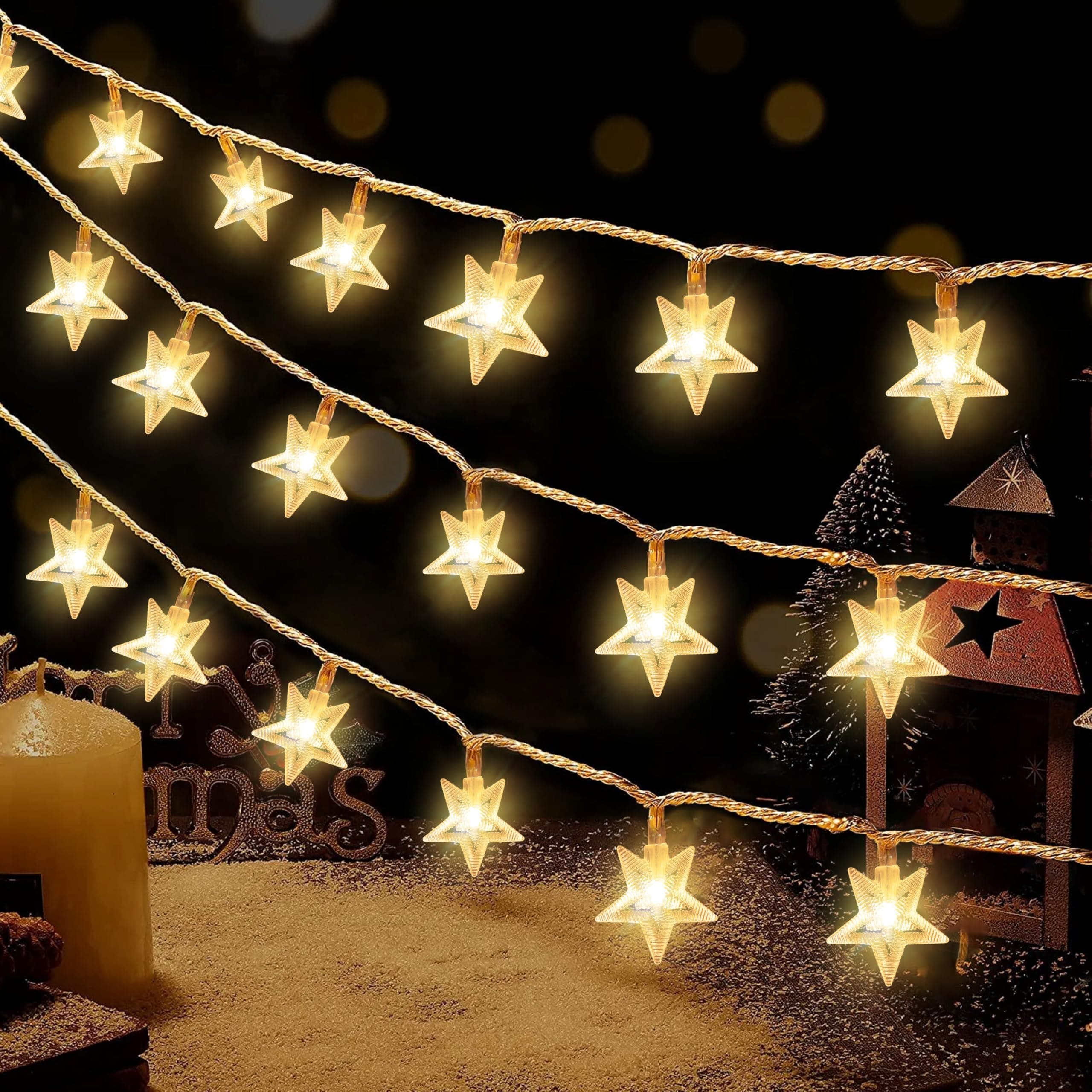 Gesto Serial String Star Lights for Decoration - 14 LED Star Fairy Lights Waterproof Indoor Outdoor for Home Decoration, Christmas Tree Decoration, Diwali Decoration, Birthday Party (Warm White)