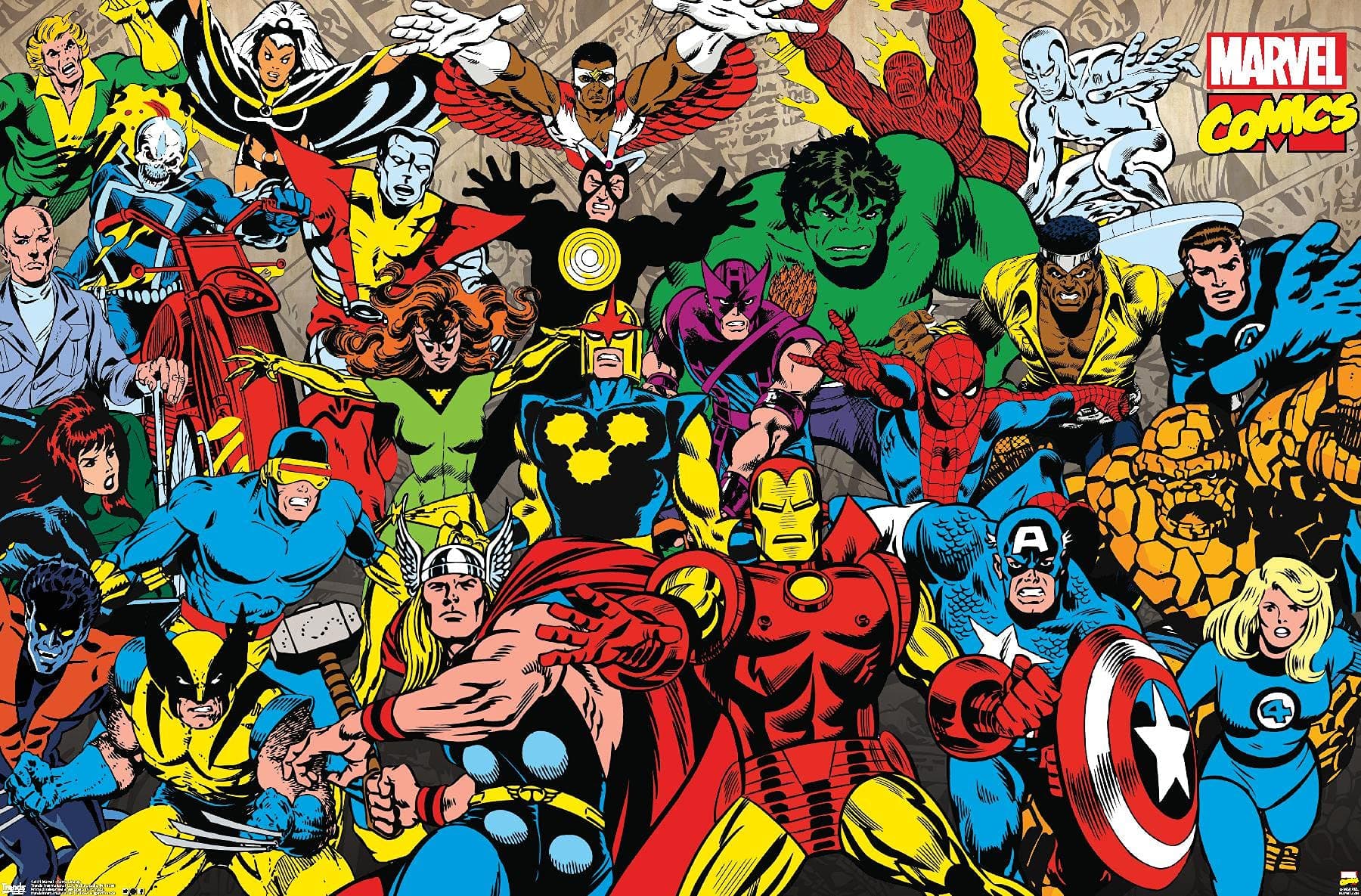 Trends International Marvel Comics - Retro Lineup Wall Poster, 22.375" x 34", Premium Unframed Version
