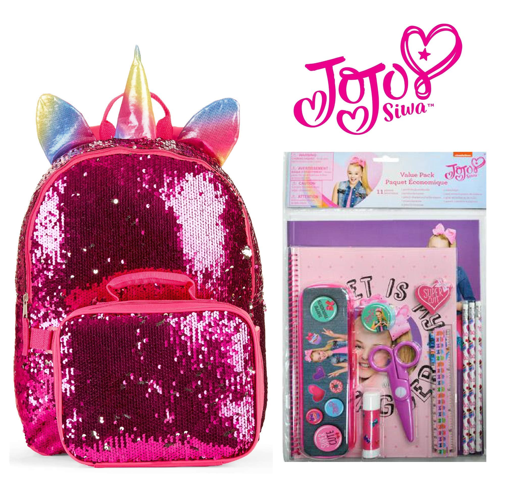 Jojo Siwa Back To School 11 Piece Set with Backpack for Girls (Shimmer Unicorn)