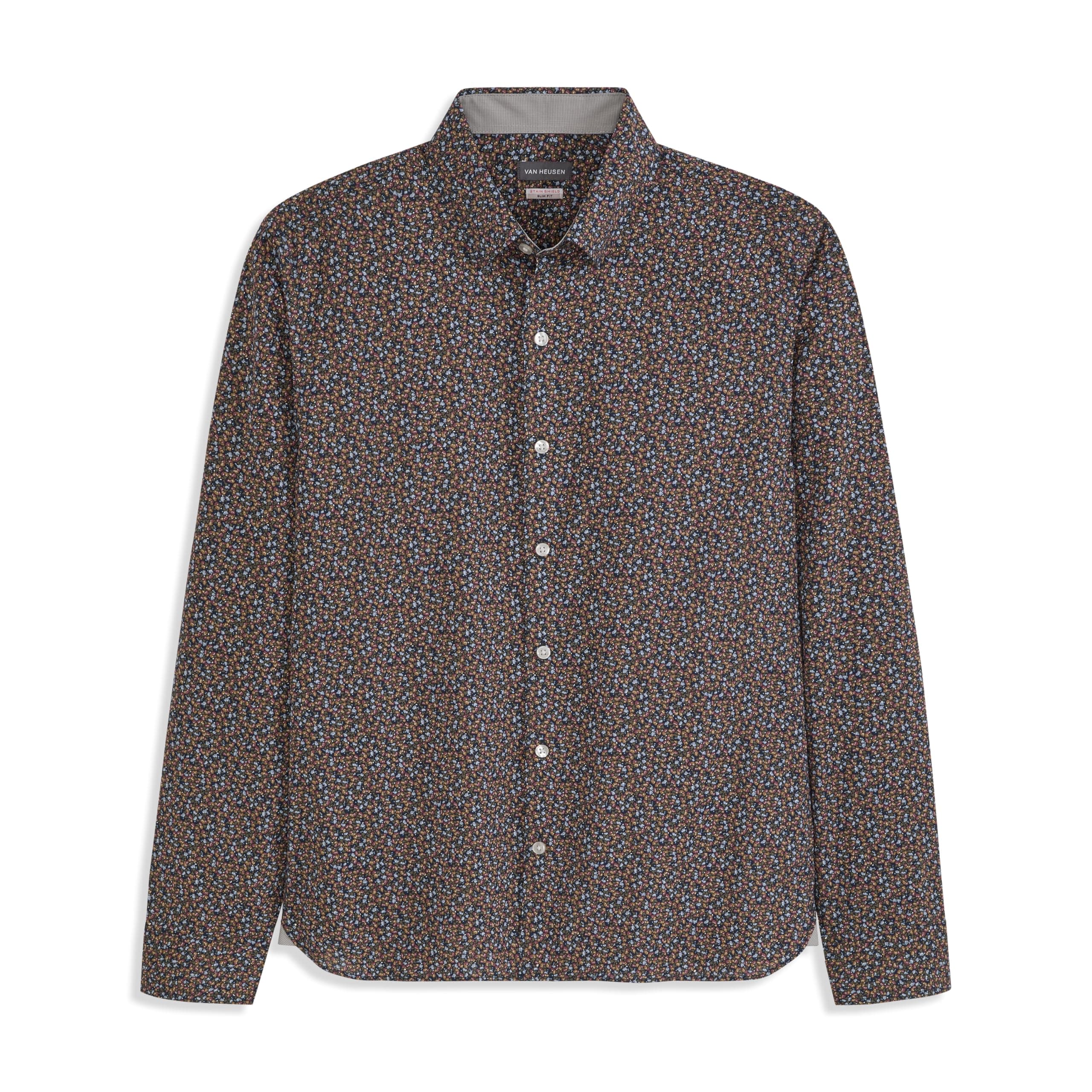 Mens Classic Fit Stain Shield Never Tuck Stretch Solid Button Down ShirtButton Down Shirt