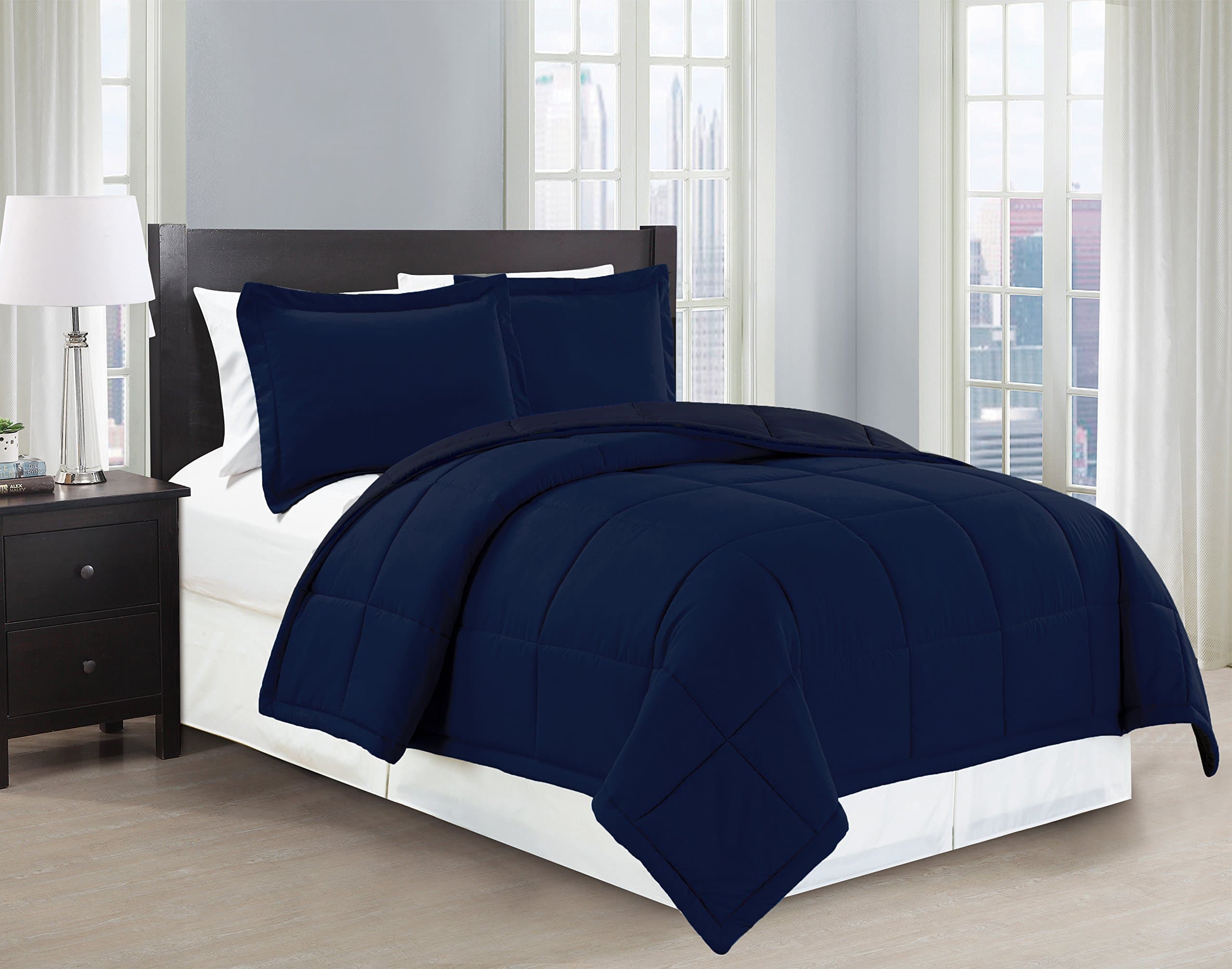 MK HomeMk Collection 2 PC Down Alternative Comforter Set Solid Twin, Navy Blue New