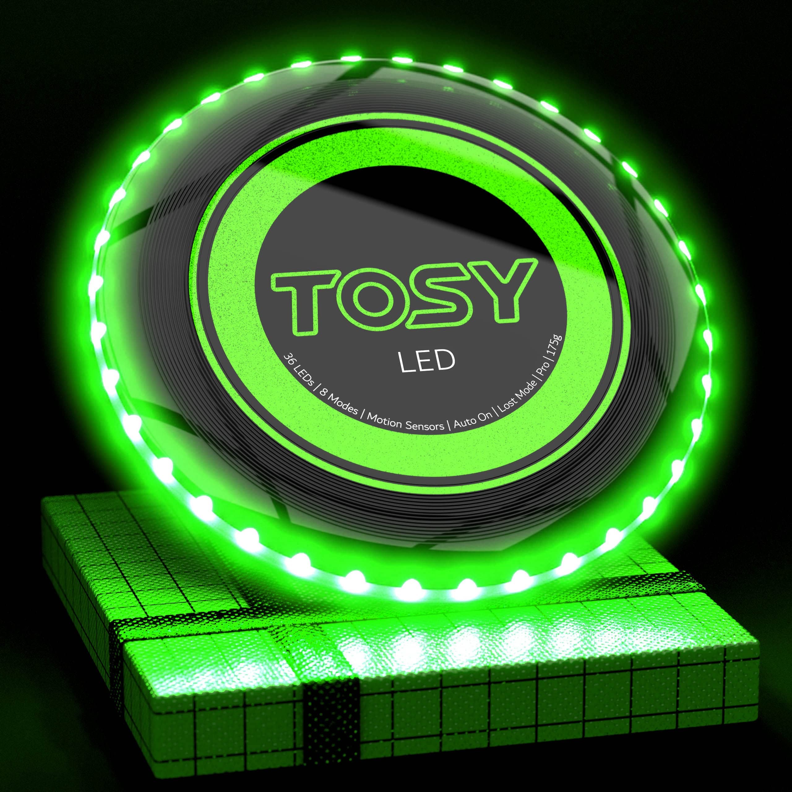 TOSY Flying Disc - 36 monocolor LEDs, Super Bright, Smart Modes, Cool Easter Gift, Camping Toy for Kid/Teen/Adult, Auto Light Up, Rechargeable, Waterproof, 175g