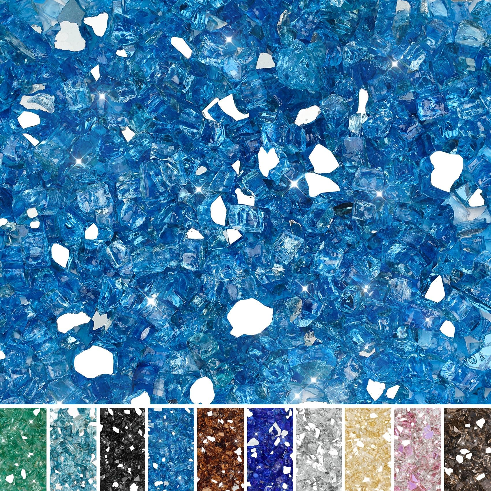10-Pound Fire Glass for Fireplace Fire Pit and Landscaping, Pacific Blue Reflective, 1/2-Inch