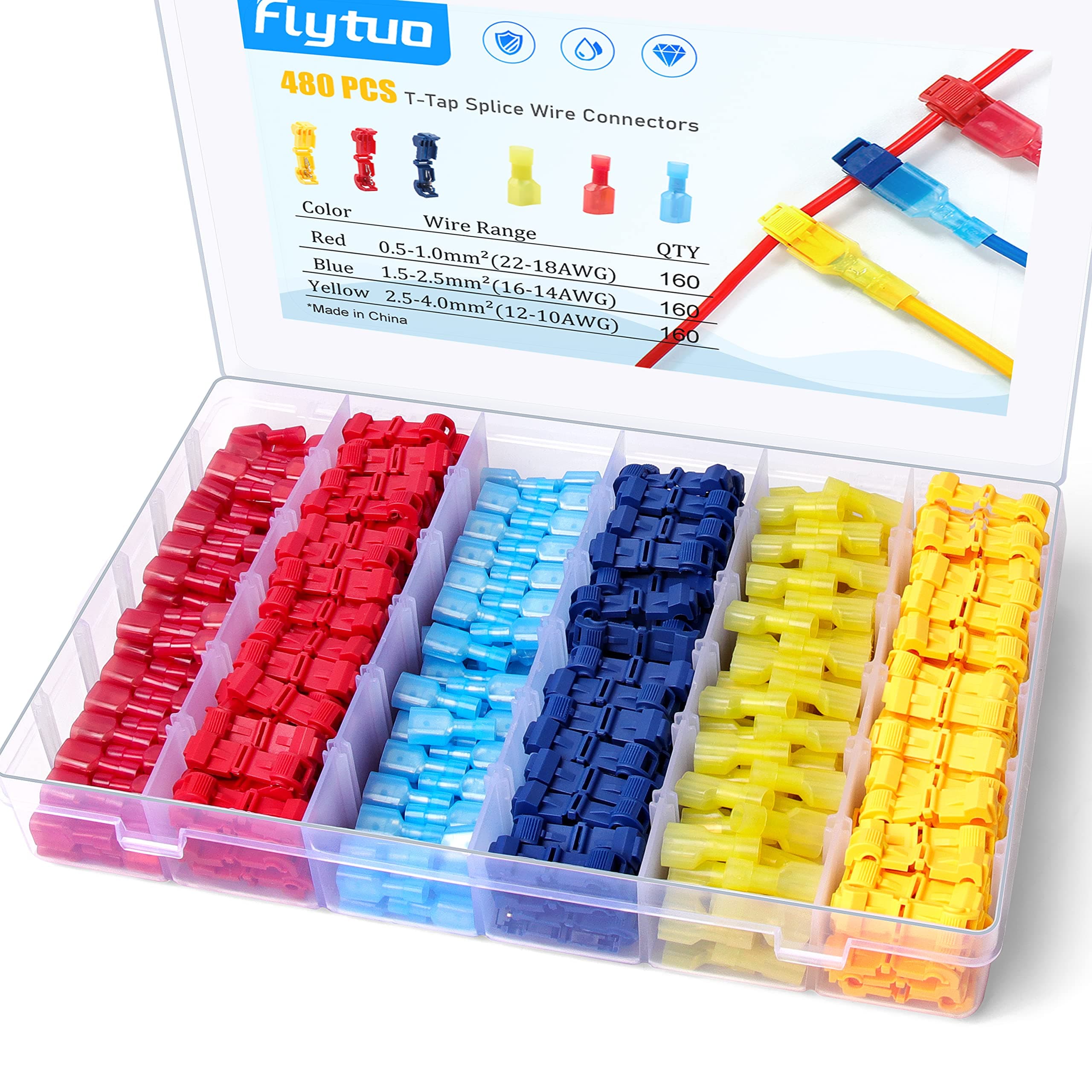 Sponsored Ad – 480PCS T-Tap Wire Connectors, Self-Stripping Quick Splice Electrical Wire Terminals, Insulated Male Quick Disconnect Spade Terminals Assortment Kit
