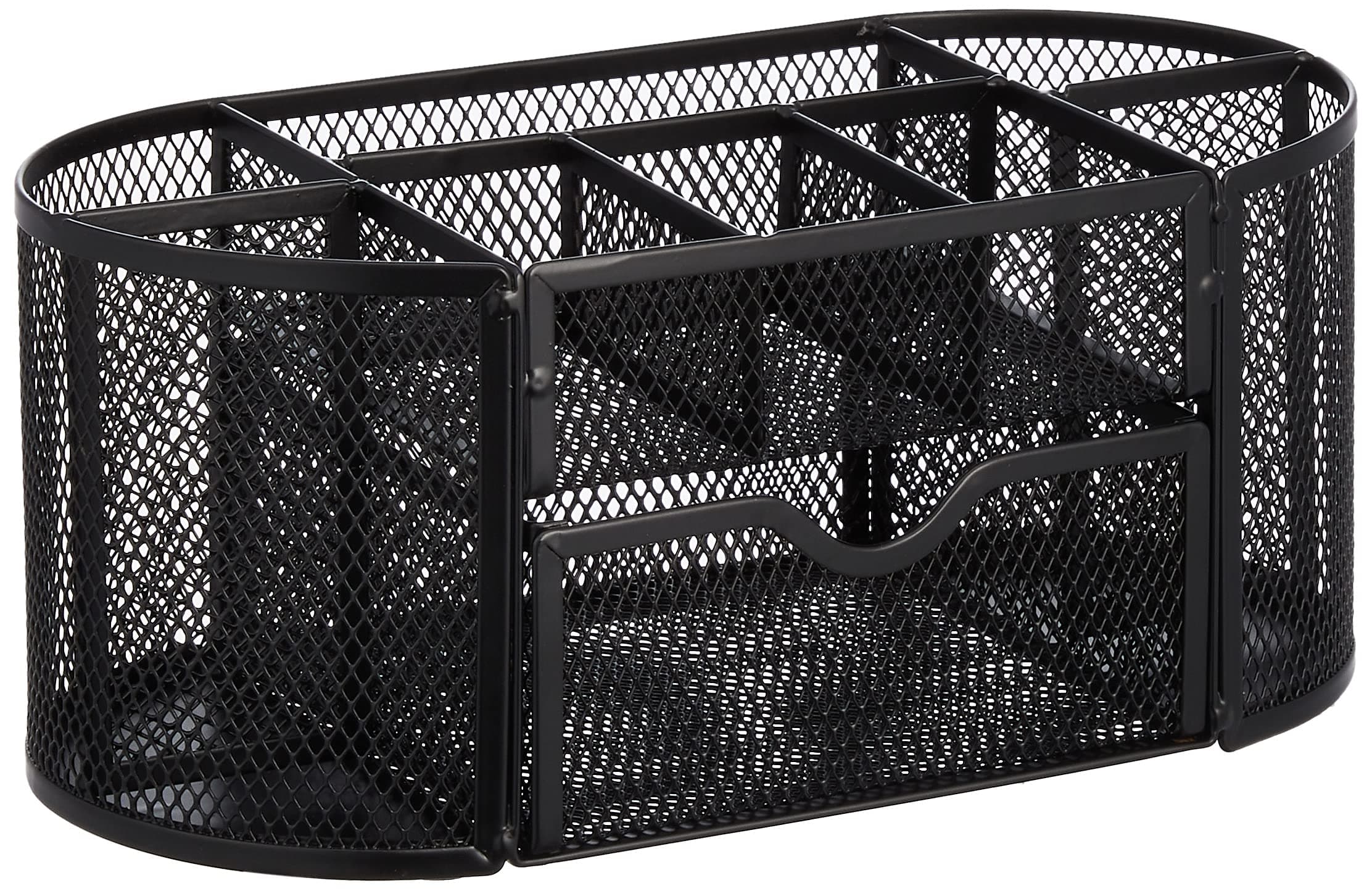 Amazon Basics Mesh Desk Organizer with Pen Holder, Pullout Drawer and Office Caddy Storage, 9.25" x 4.53" x 3.94", Black