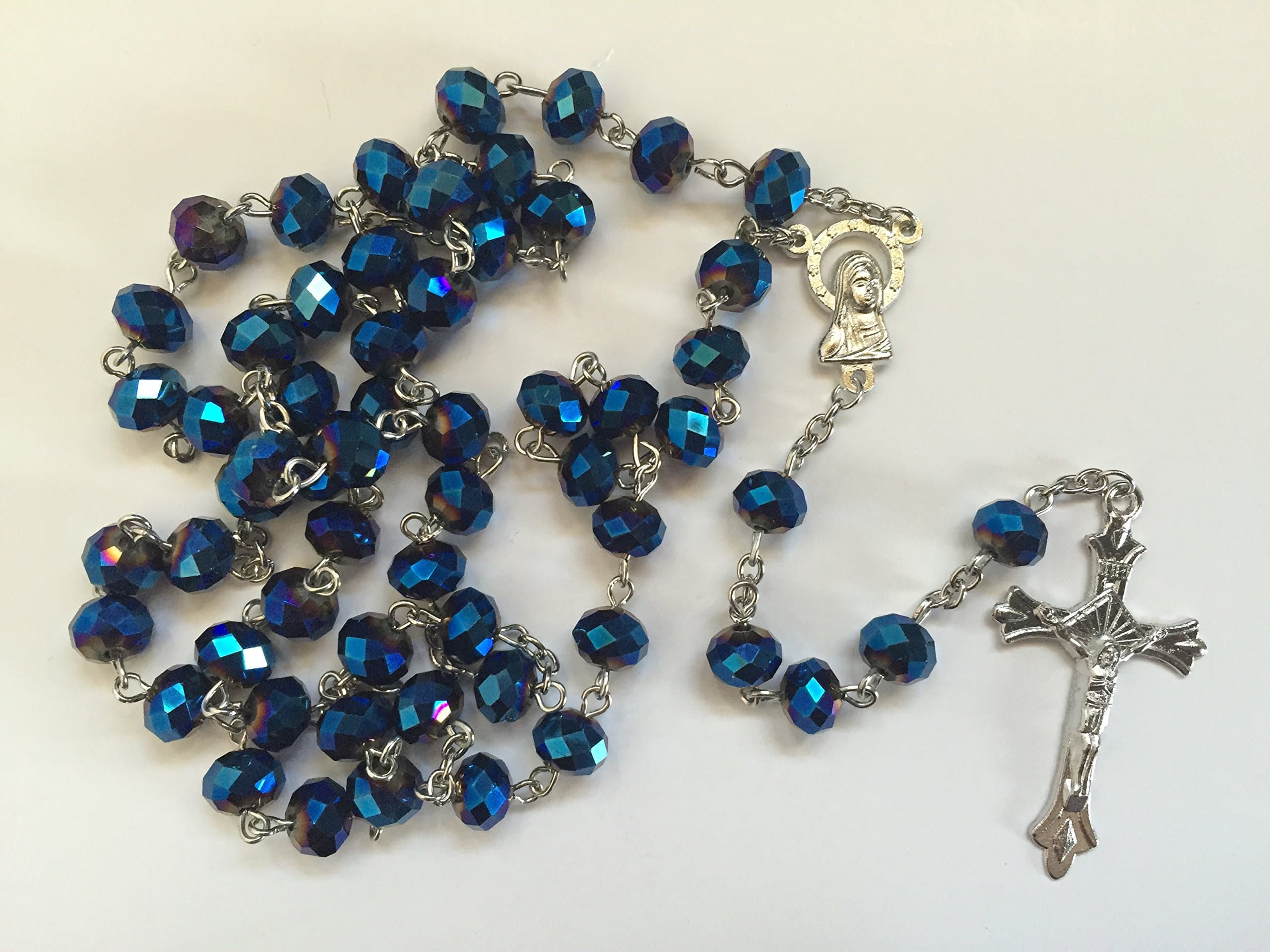 Deep Blue Crystal Catholic Rosary Beads in Organdy Pouch; Simple Yet Powerful Beyond Description Prayer Meditation
