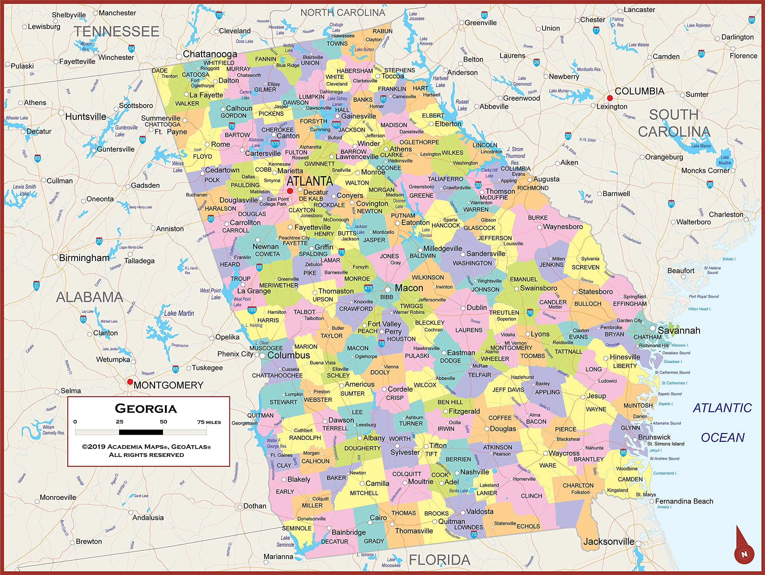 Academia Maps - Georgia State Wall Map - Fully Laminated - Classroom Style 42" x 32"