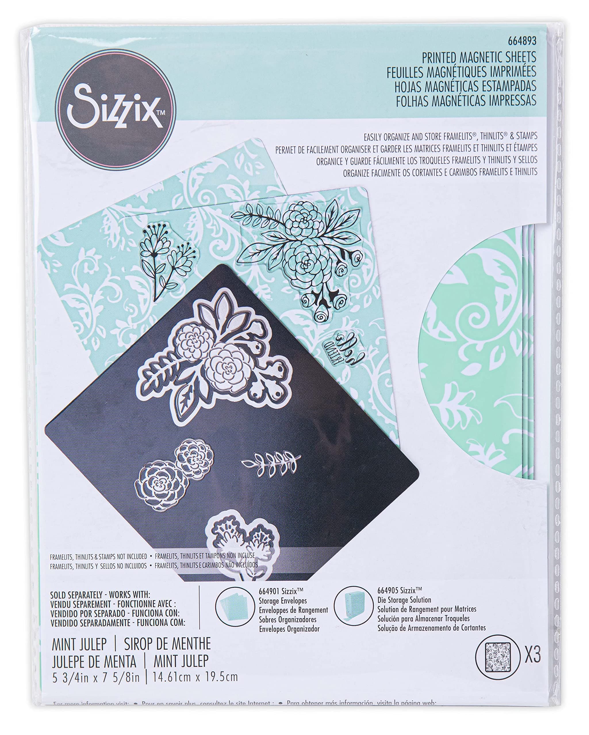 Sizzix Storage Printed Magnetic Sheets 5 3/4" x 7 5/8" 3 Pack