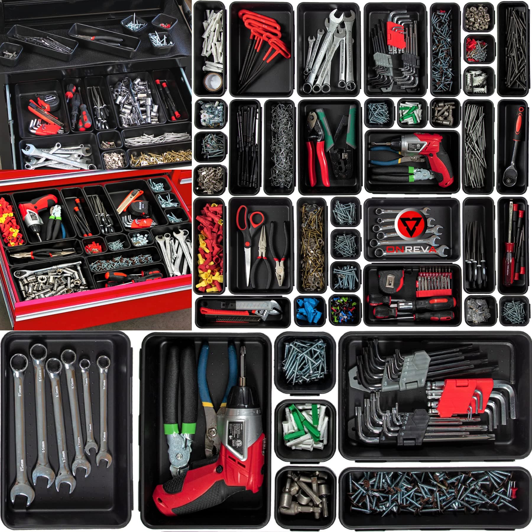 32pcs Tool Box Organizer Tray Dividers Set, Toolbox Organizer and Storage Trays Kit, Workbench Cabinet Bins, Tool Chest Drawer Organization Garage Accessories Small Parts Hardware Tool Tray
