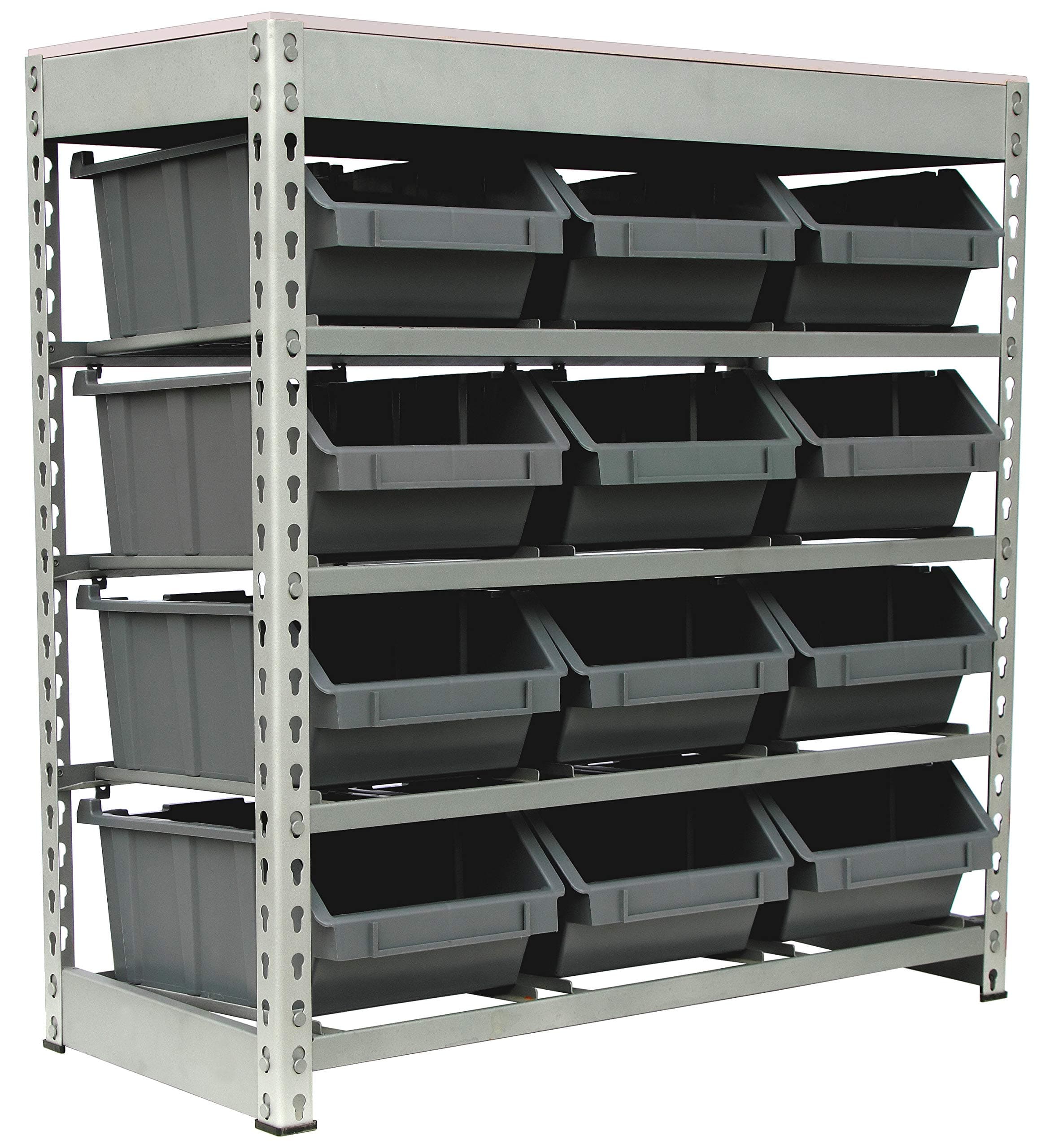King's Rack Bin Rack Boltless Steel Storage System Organizer w/ 12 Plastic Bins in 4 tiers