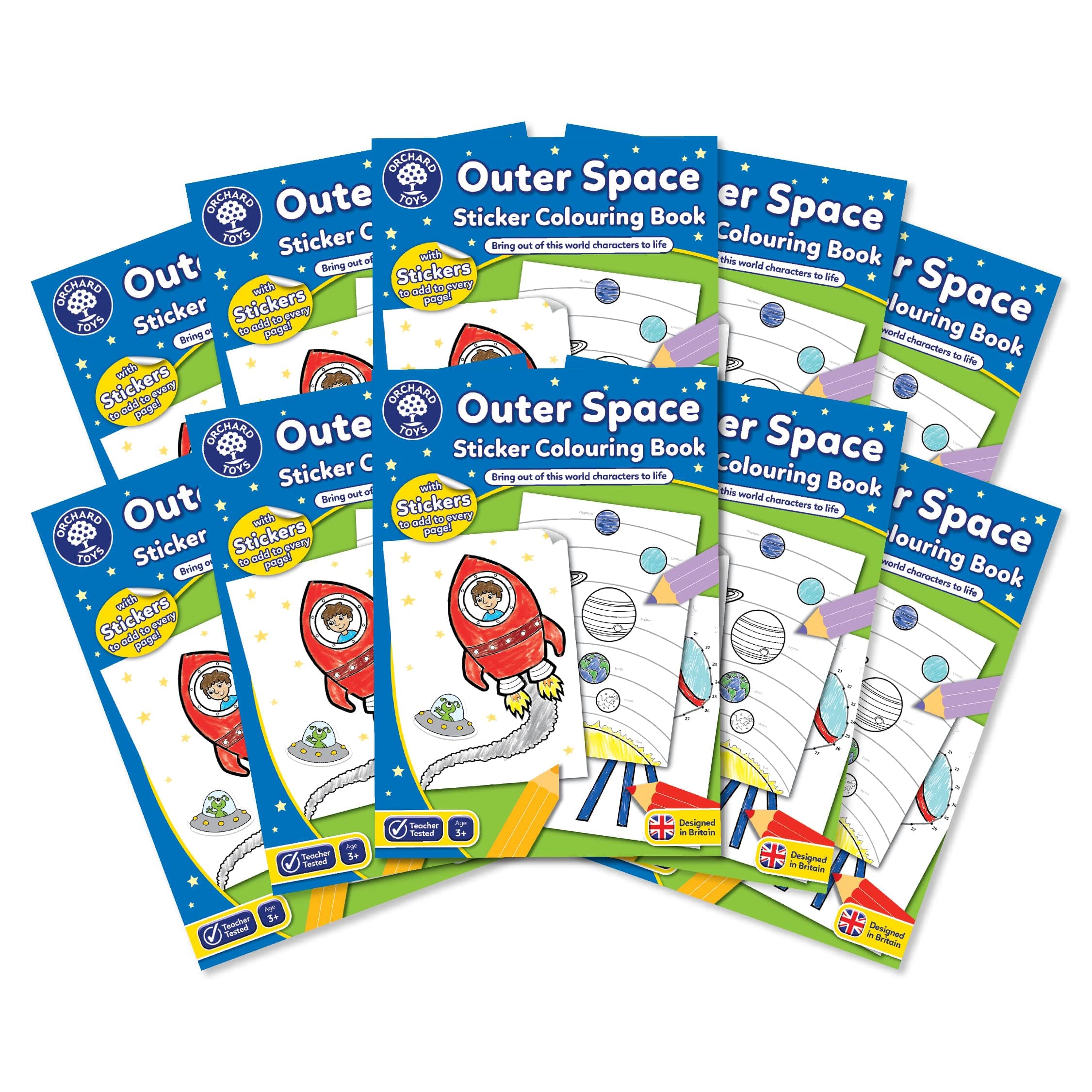 Orchard Toys Outer Space Sticker Colouring Book Engaging Educational Activity Designed for Preschoolers and Kids Aged 3 to 7 years – Pack of 10