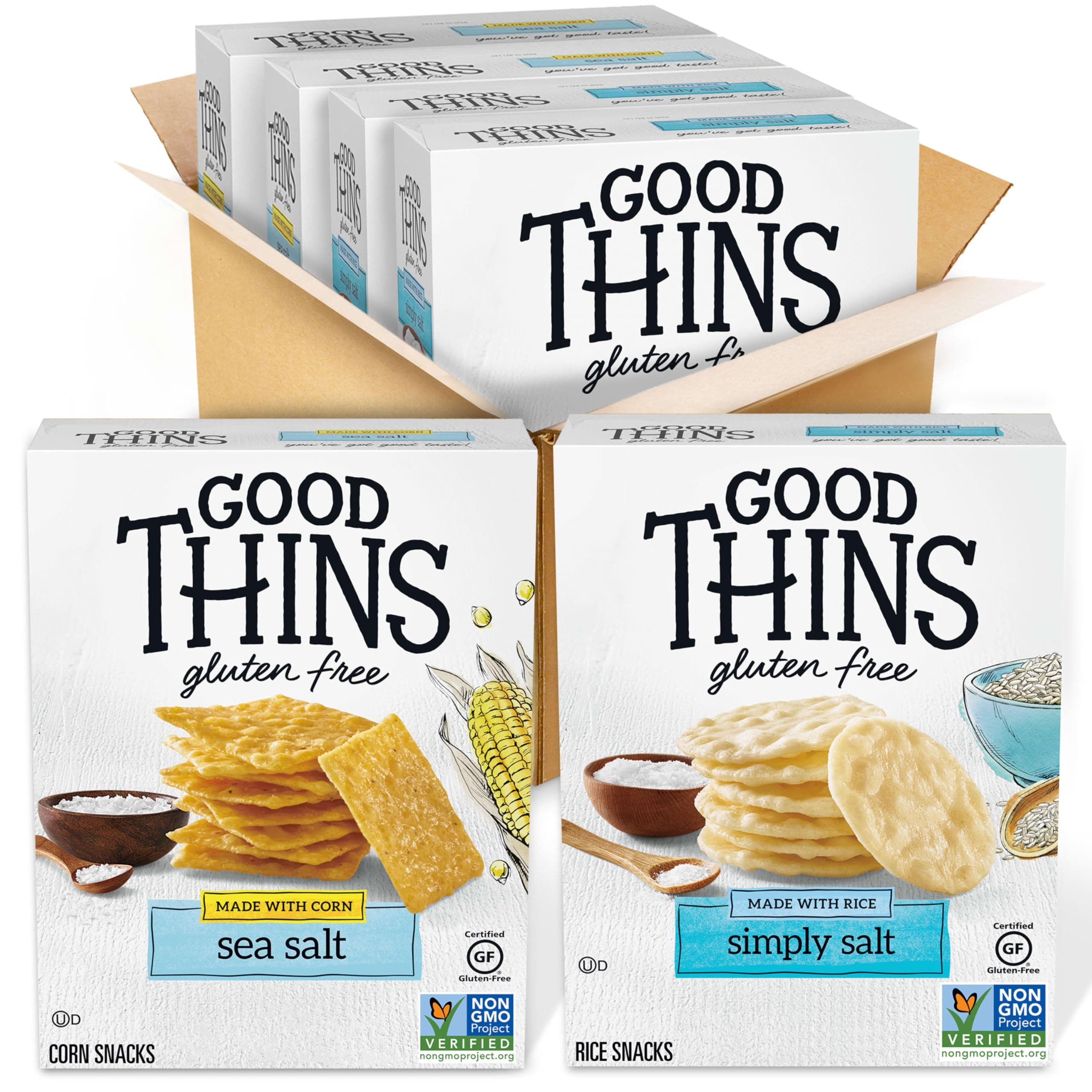GOOD THINS Rice & Corn Snacks Gluten Free Crackers Variety Pack, Bulk Snack Crackers, 4 Boxes