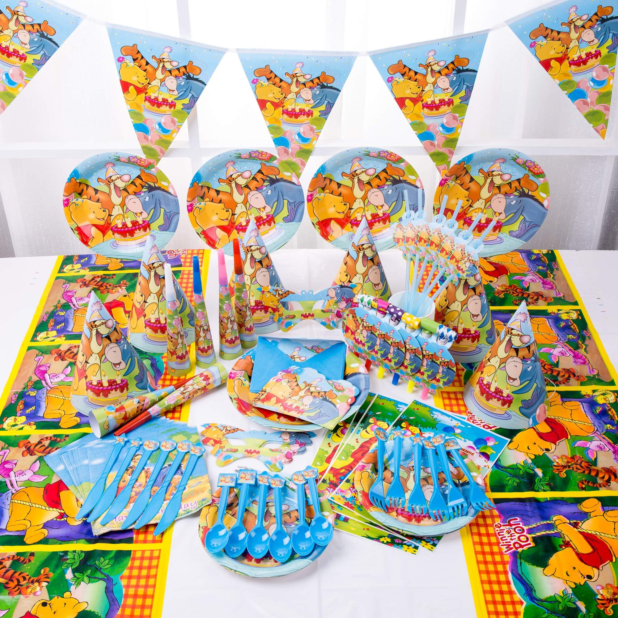 90Pcs Set Winnie The Pooh Theme Party Disposable Tableware Decoration Supplies Christmas Table Cloth For Kids Favor Birthday Props