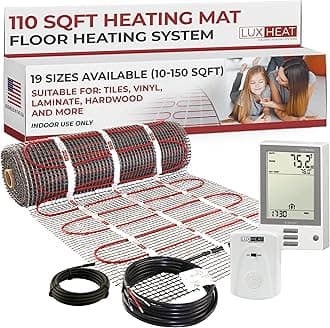 LuxHeat 110sqft Floor Heating Mat Kit – 120v Electric Radiant In Floor Heating Mat – Heated Flooring System for Tile & Laminate - Includes UDG Programmable Thermostat w/GFCI, Alarm & Sensor