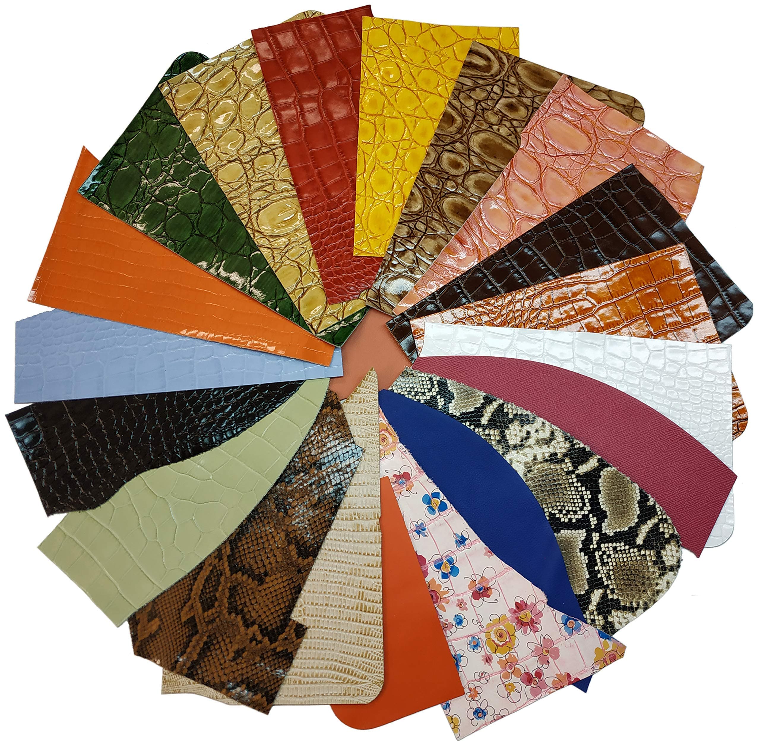 Embossed and Printed Leather Scraps 1 Pound Medium & Large Pieces | 6-7 Square Feet Cowhide remnants for Crafts, Earrings, Jewelry | More Than 15 Pieces of Bright Happy Leather Colors.