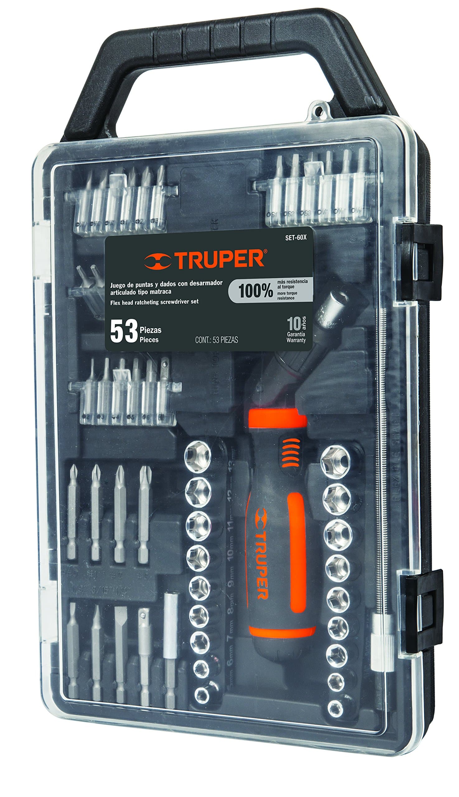 Truper Ratchet Screwdriver Set with 30 Bits and 18 Sockets - 60 pieces