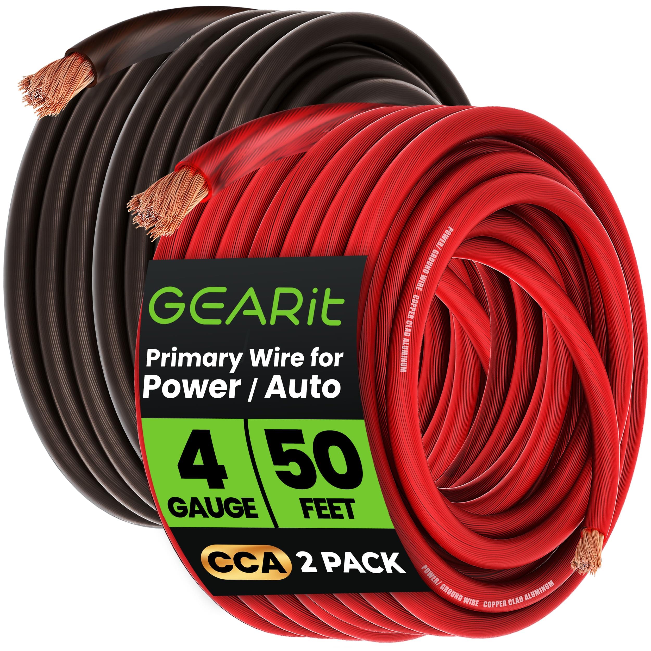 GEARit 4 Gauge Wire CCA 50 Ft Each-Black & Red 4 AWG Ground Wire Battery Cable for Automotive,Car Audio Speaker,RV Trailer,Amplifier, Electrical