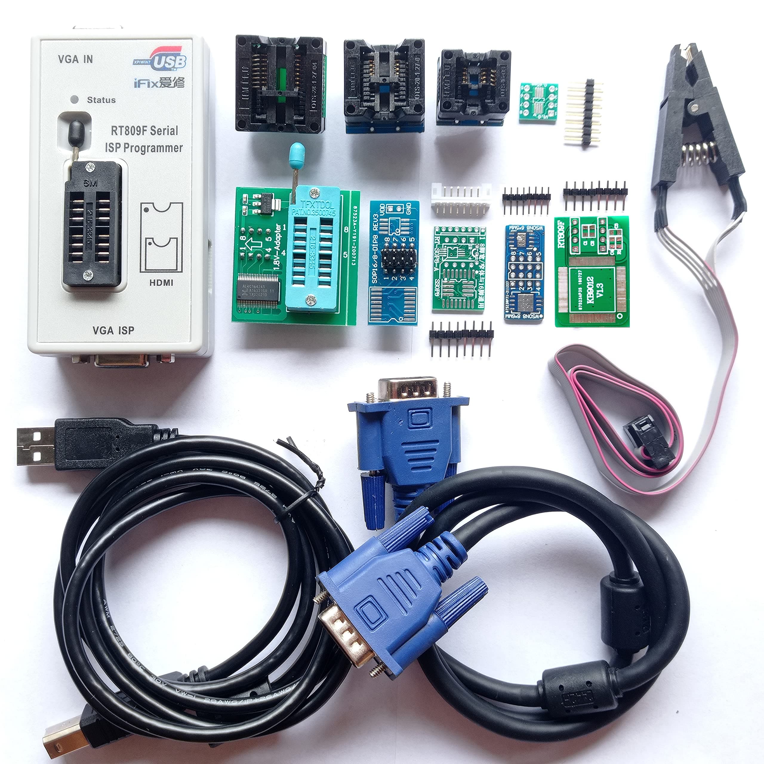SETCTOP RT809F Programmer 8 Adapters IC Clip clamp eprom Programmer chip programm 1.8V Adapter VGA LCD Programmer ICSP Board 24 25 93 serise IC