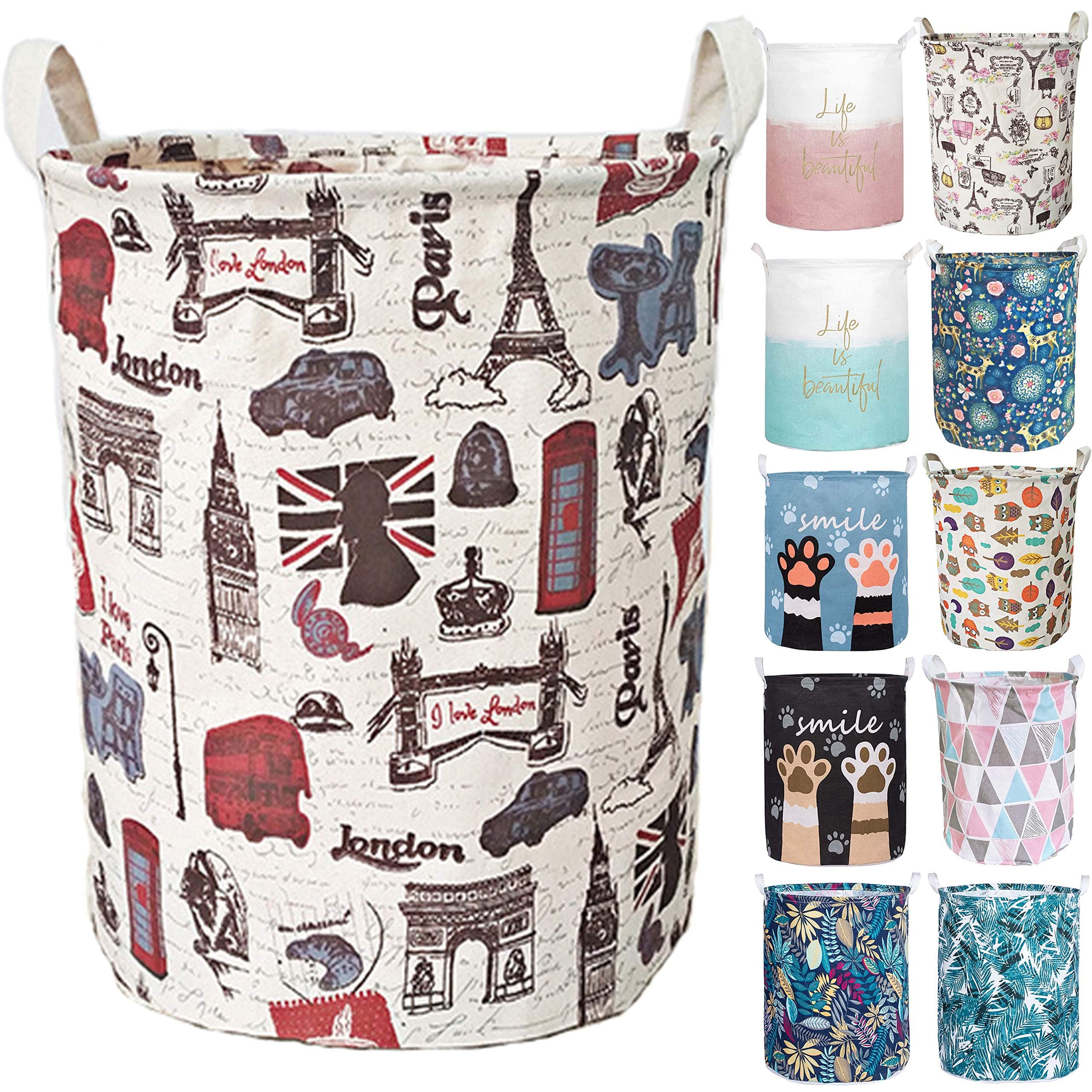 Aouker Merdes 19.7’’ Waterproof Foldable Laundry Hamper, Dirty Clothes Laundry Basket, Linen Bin Storage Organizer for Toy Collection (London)