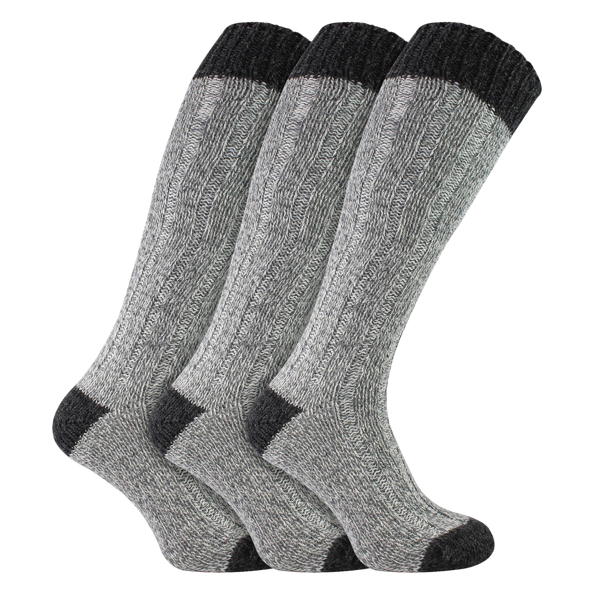 Workforce - 3 Pairs Mens Extra Long Knee High Thick Warm Wool Rich Knitted Boot Socks (WFH0035GRY)(Size: 6-11 UK)